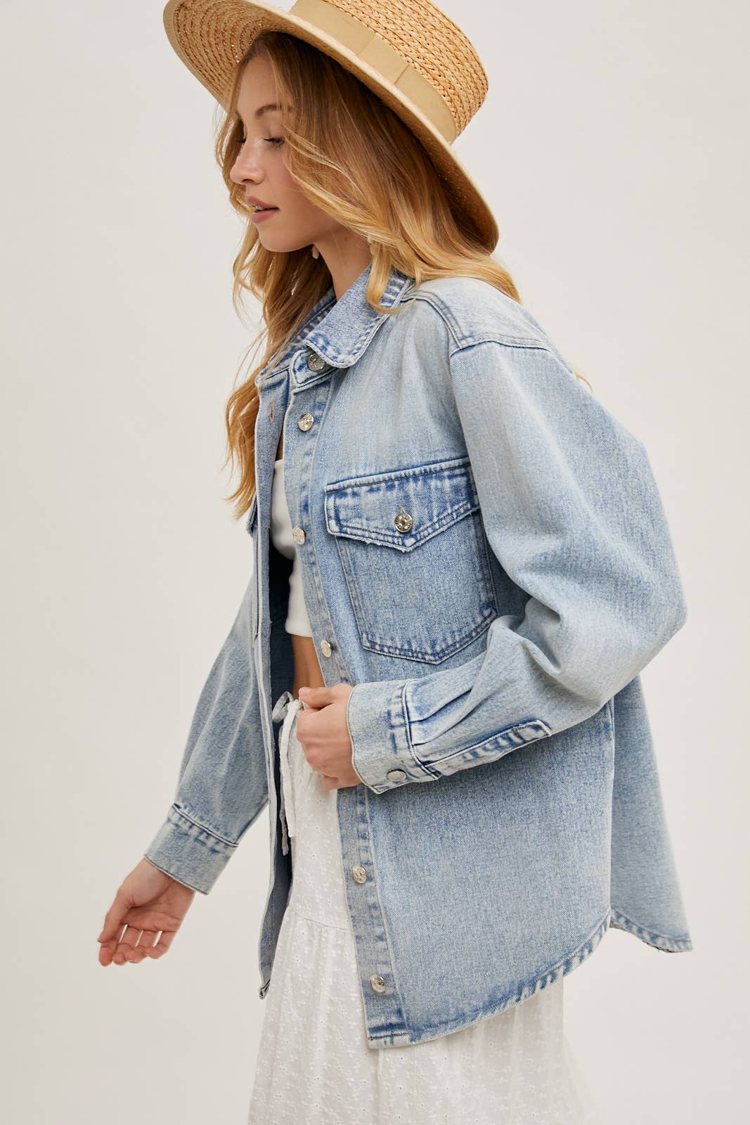 Washed Denim Button Jacket