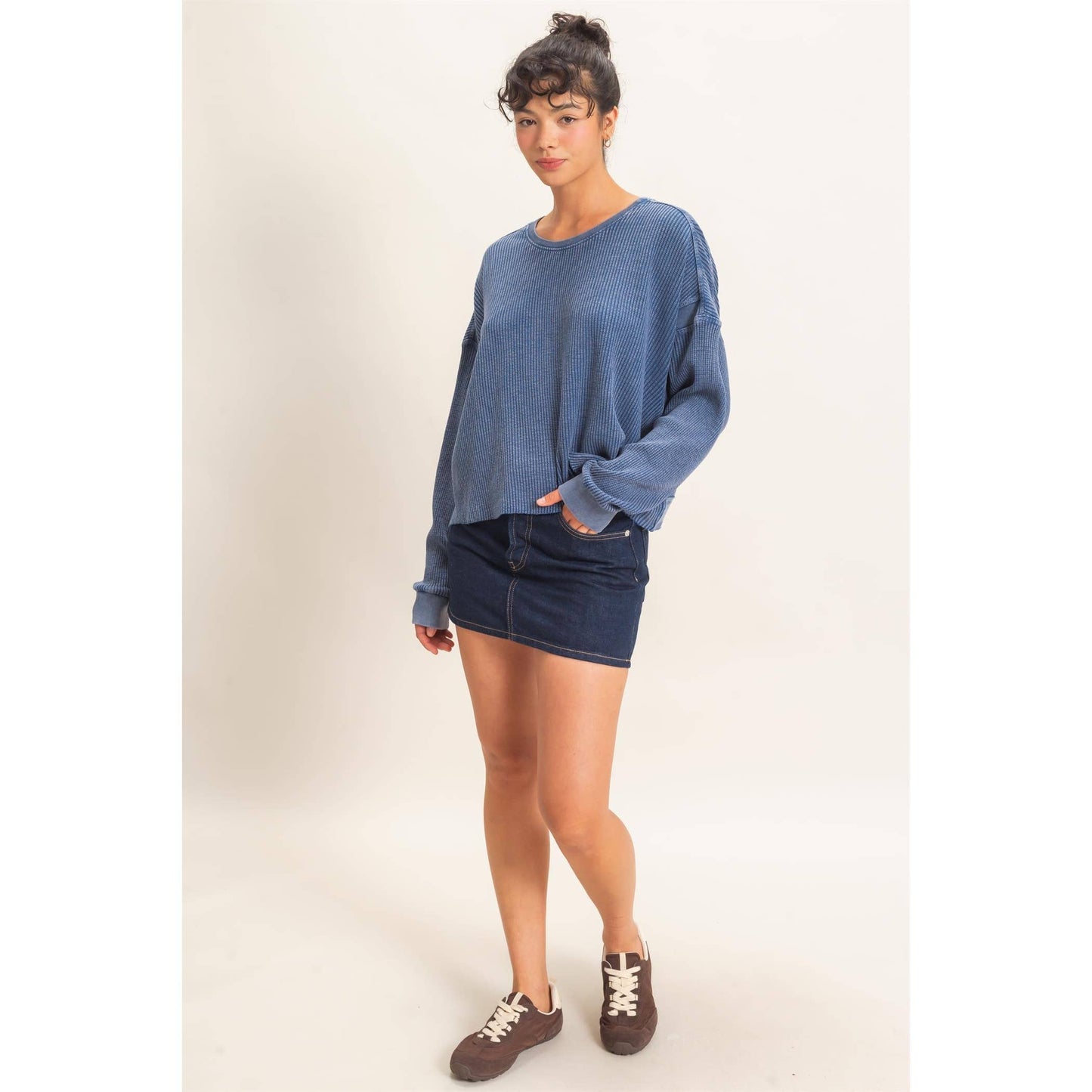 Double Zero - Mineral Wash Waffle Open Back Top