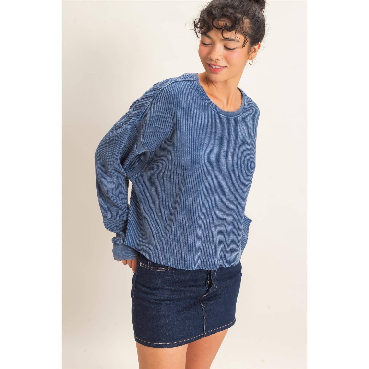 Double Zero - Mineral Wash Waffle Open Back Top