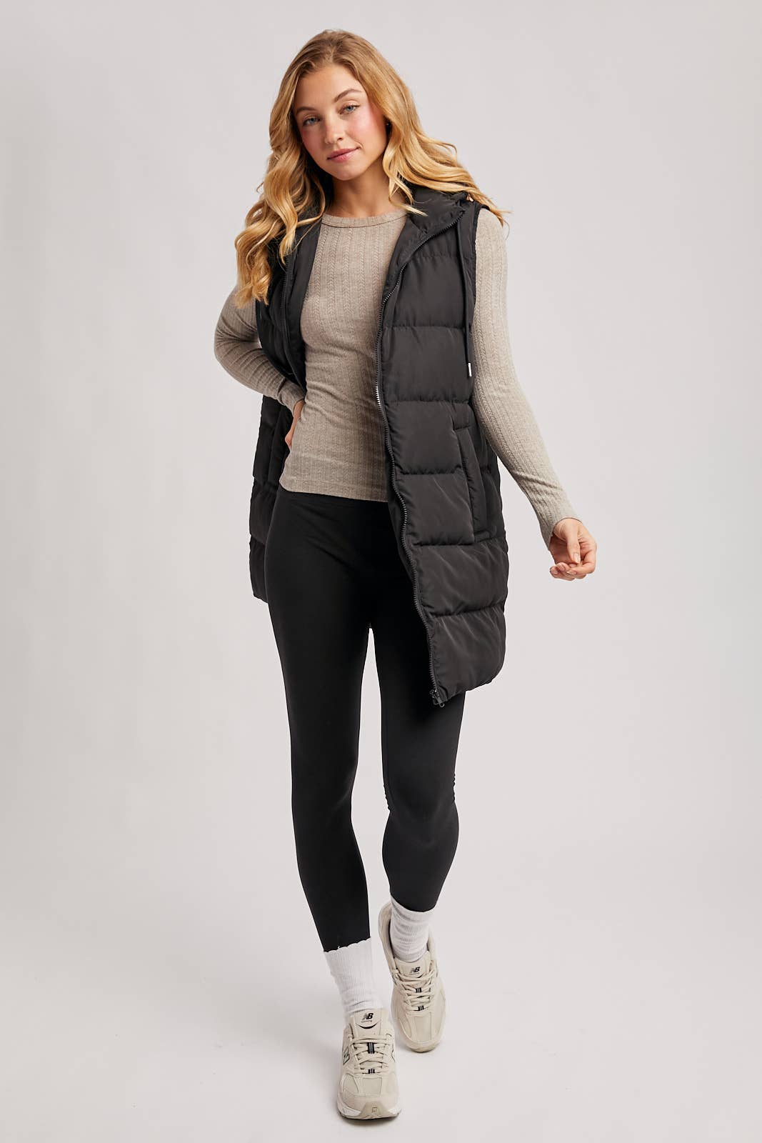 Hooded Down Long Line Puffer Vest
