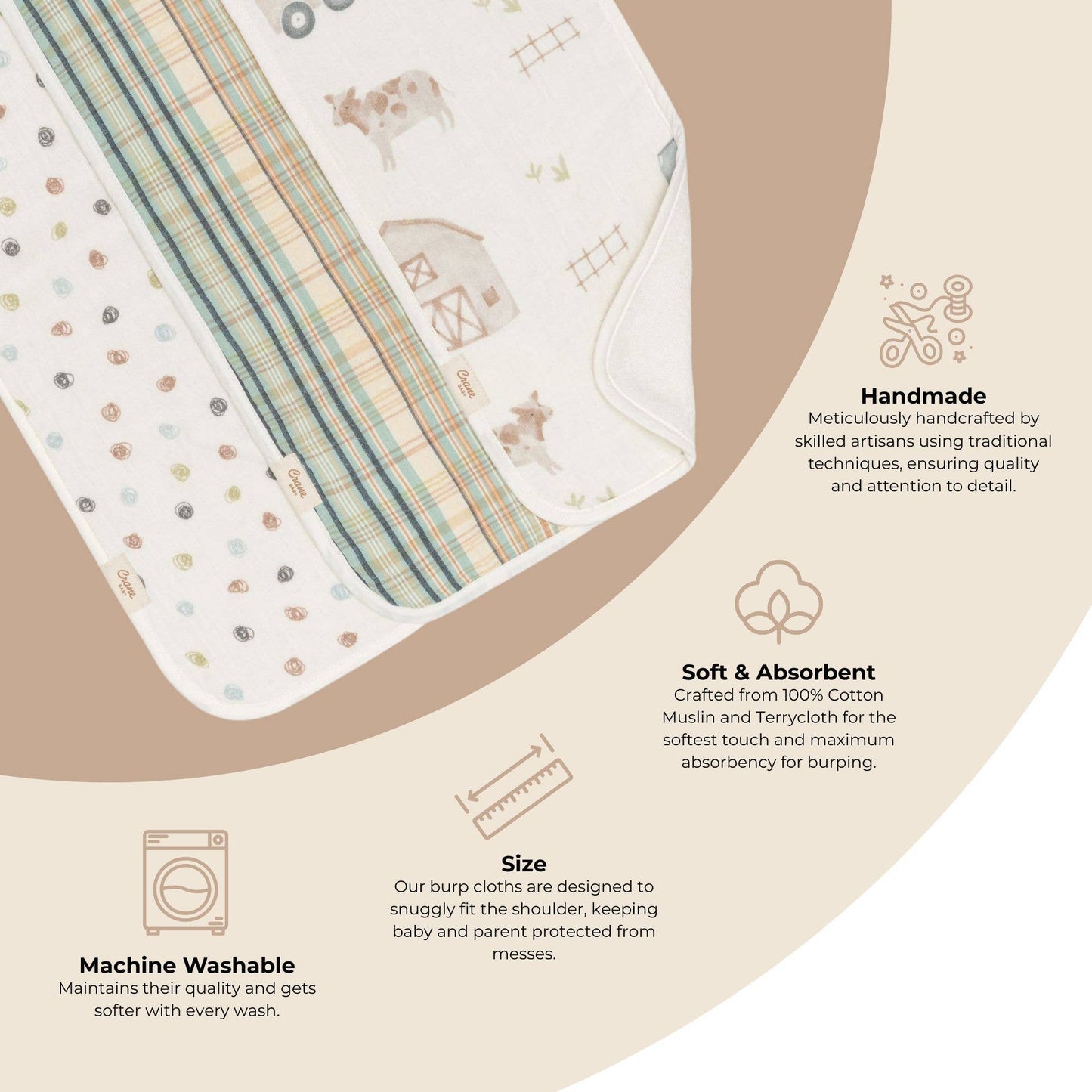 Charlie 3-pc. Farmhouse Burp Cloth Set