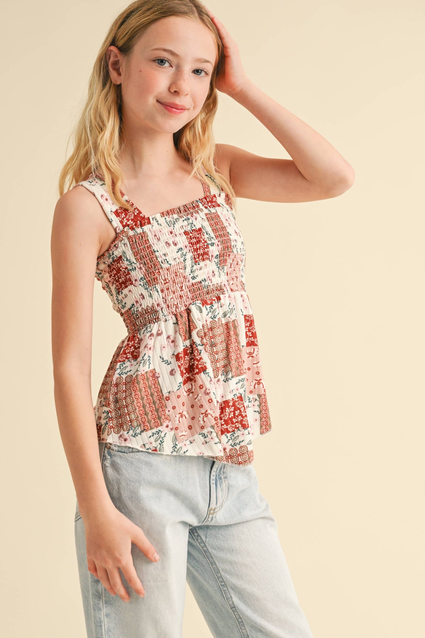 Heart and Arrow Peplum Smocked Tank Top