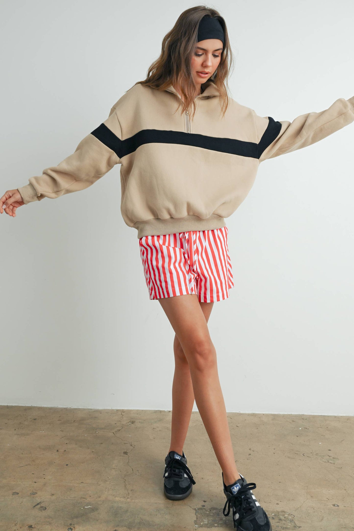 Two-Toned Half Zip Collar Sweatshirt