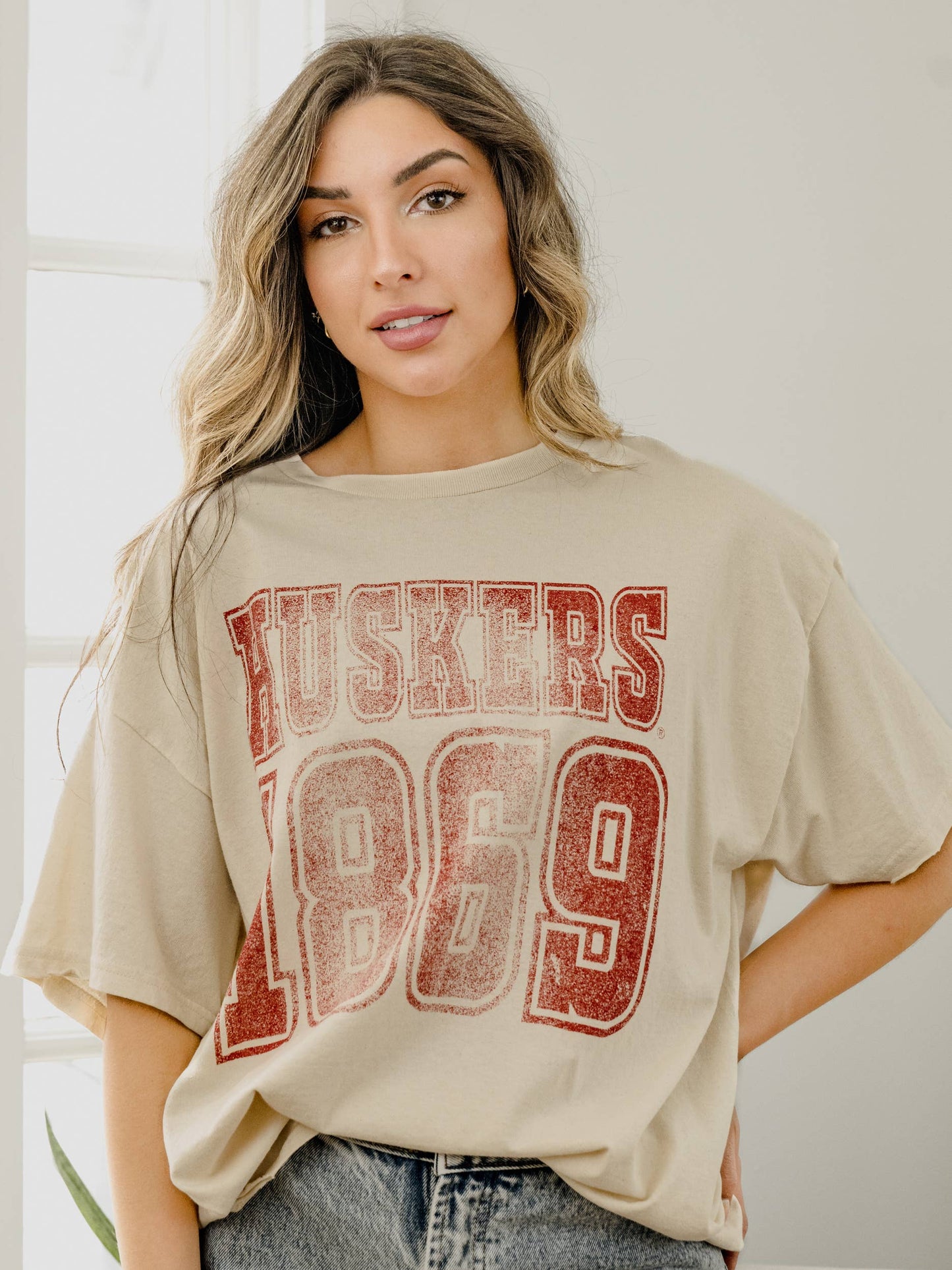 LivyLu - Nebraska Huskers Player Off White Thrifted Tee