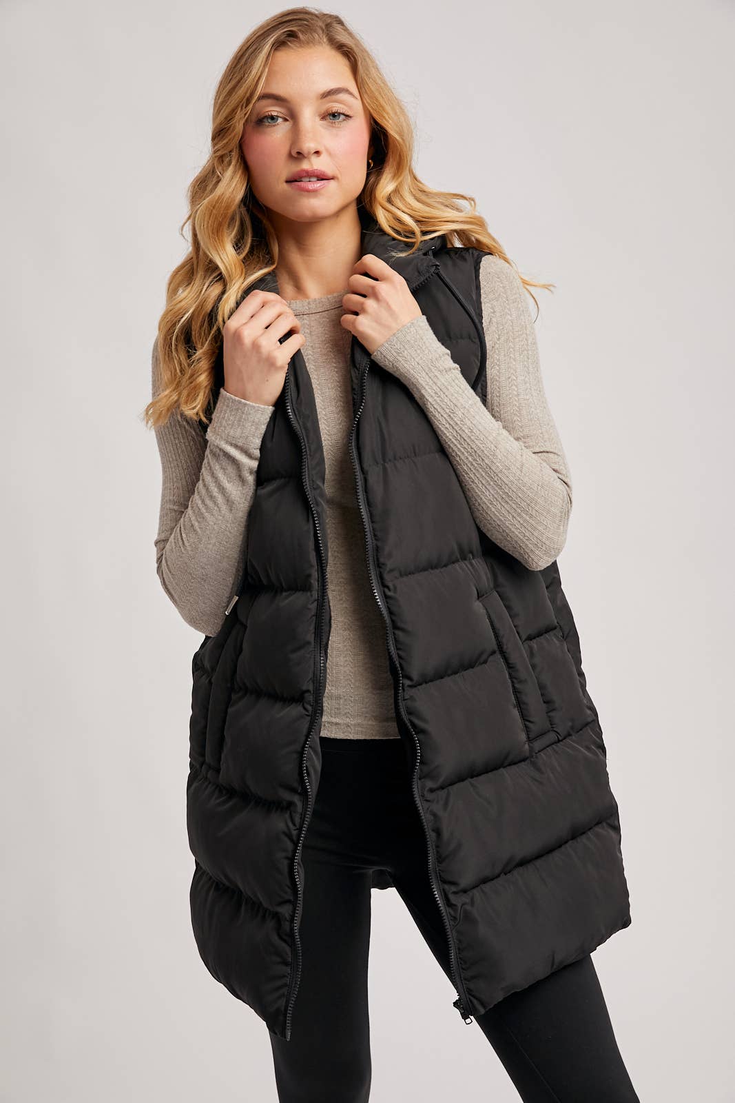 Hooded Down Long Line Puffer Vest