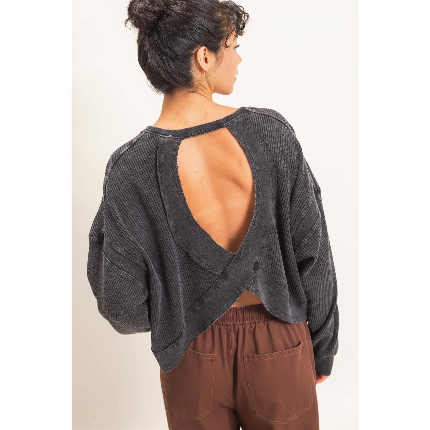 Double Zero - Mineral Wash Waffle Open Back Top
