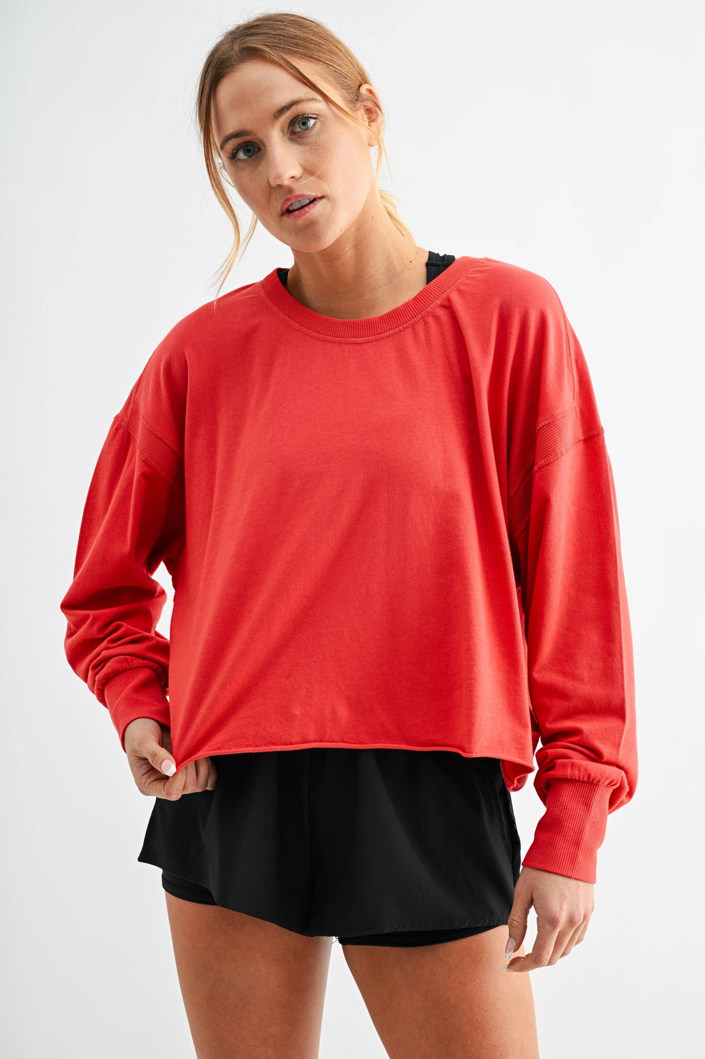 Mono B - Crescent Pima Cotton Open Back Long Sleeve Tee