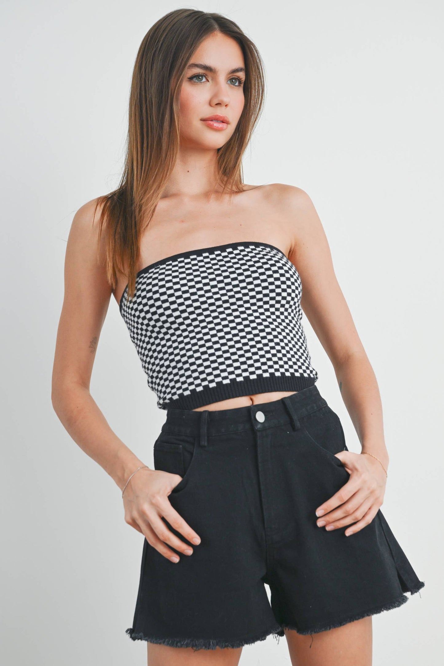 High Waisted Black Denim Shorts