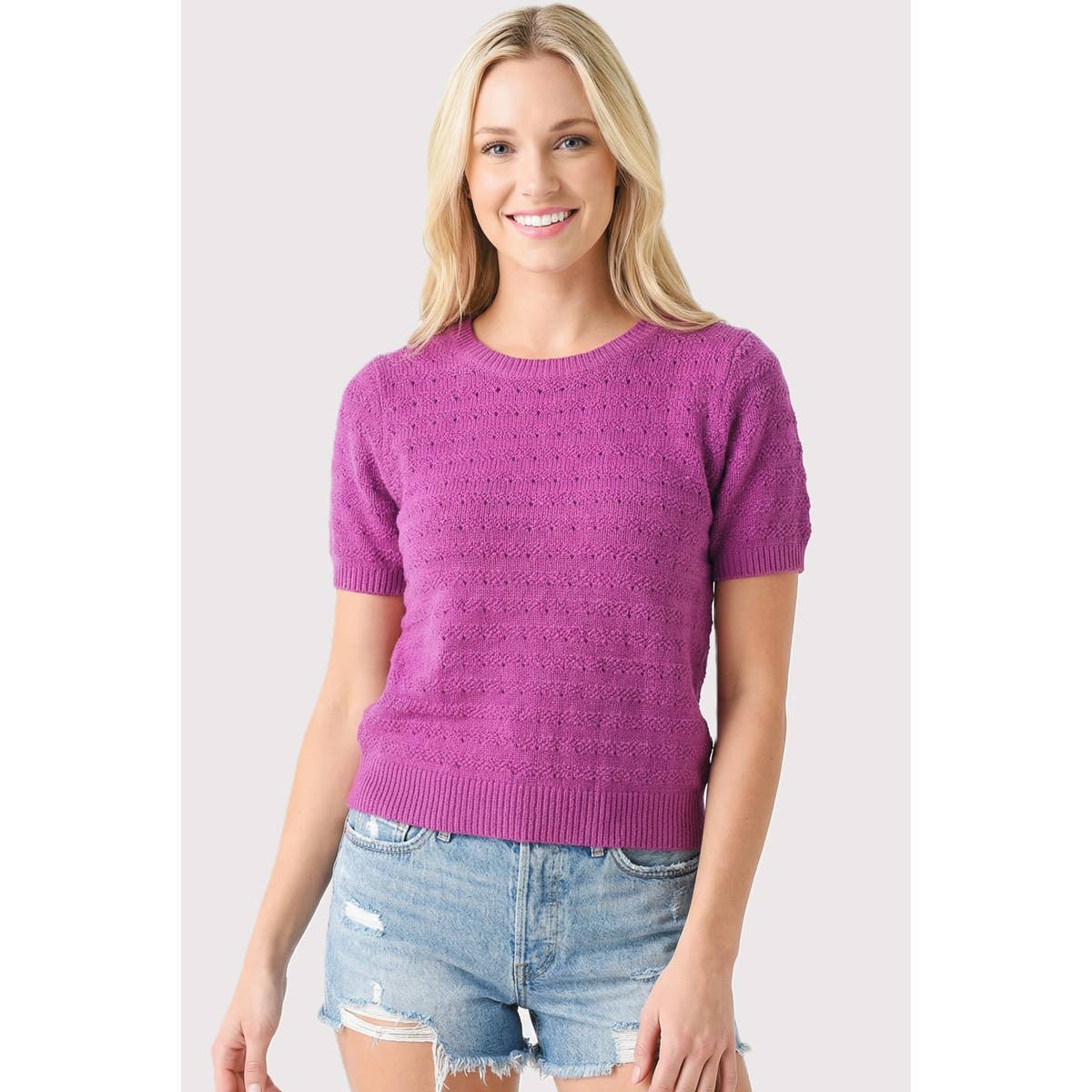 Staccato Pointelle Short Sleeve Sweater