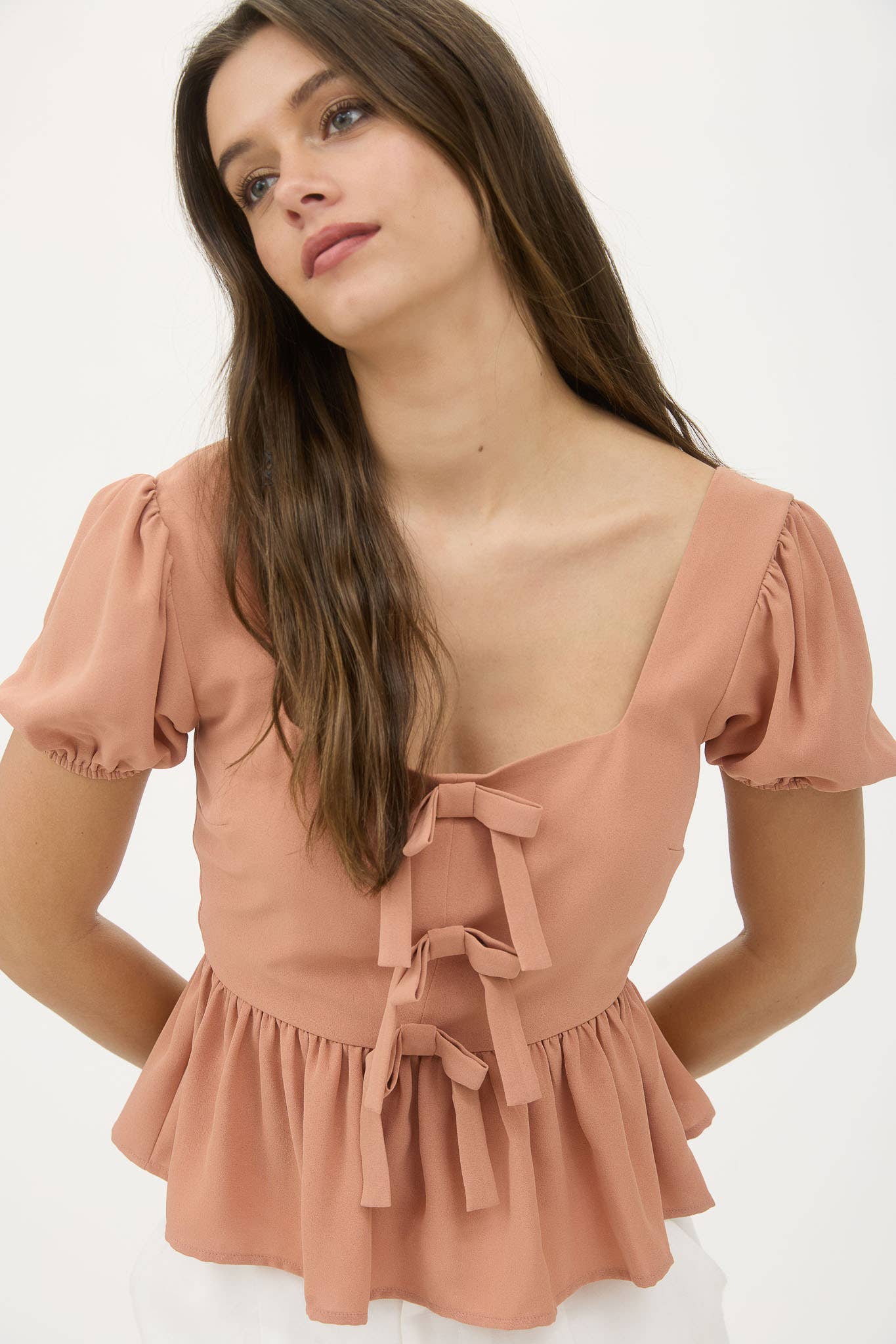 Front Bow Detail Peplum Top