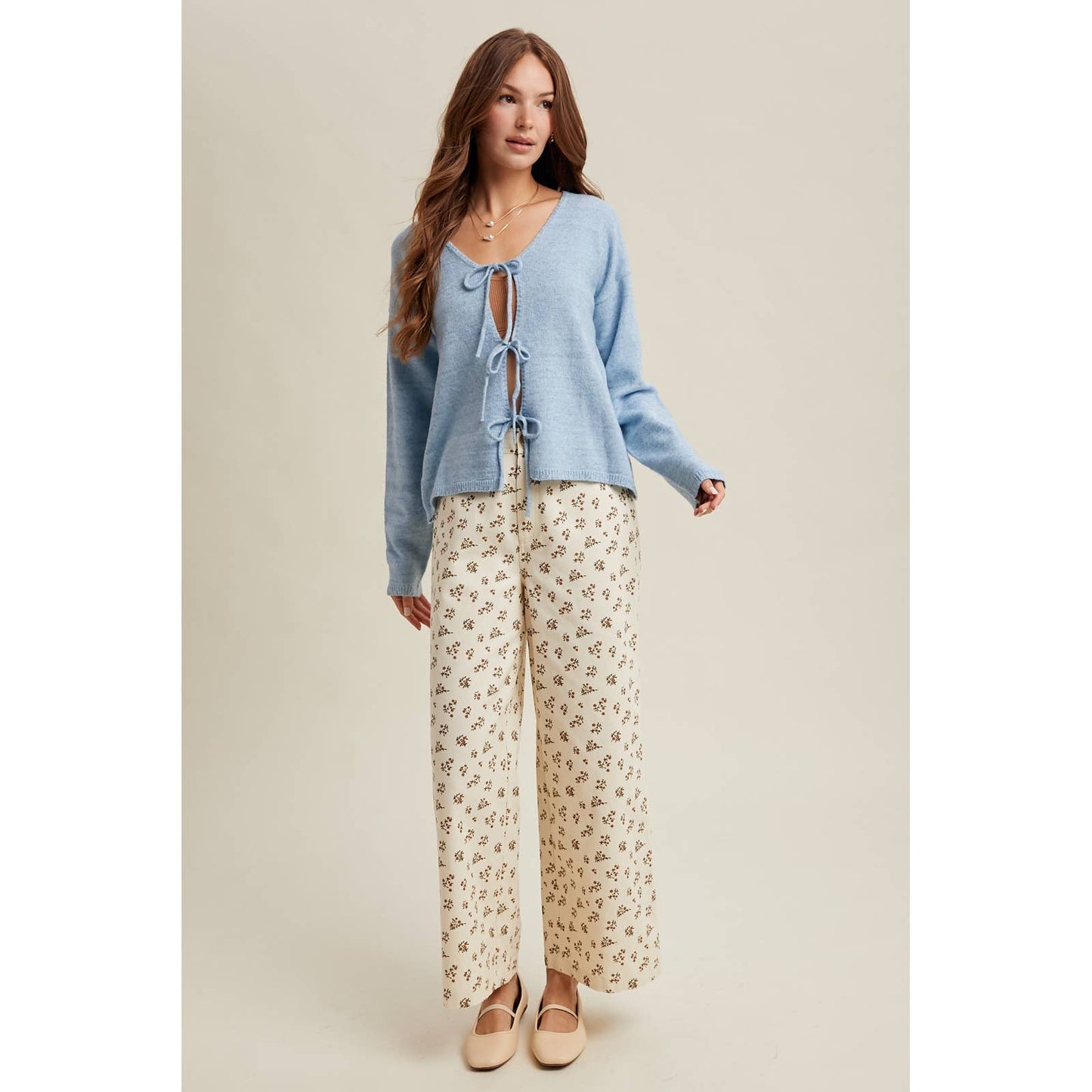 Sky Brushed Tie Front Sweater