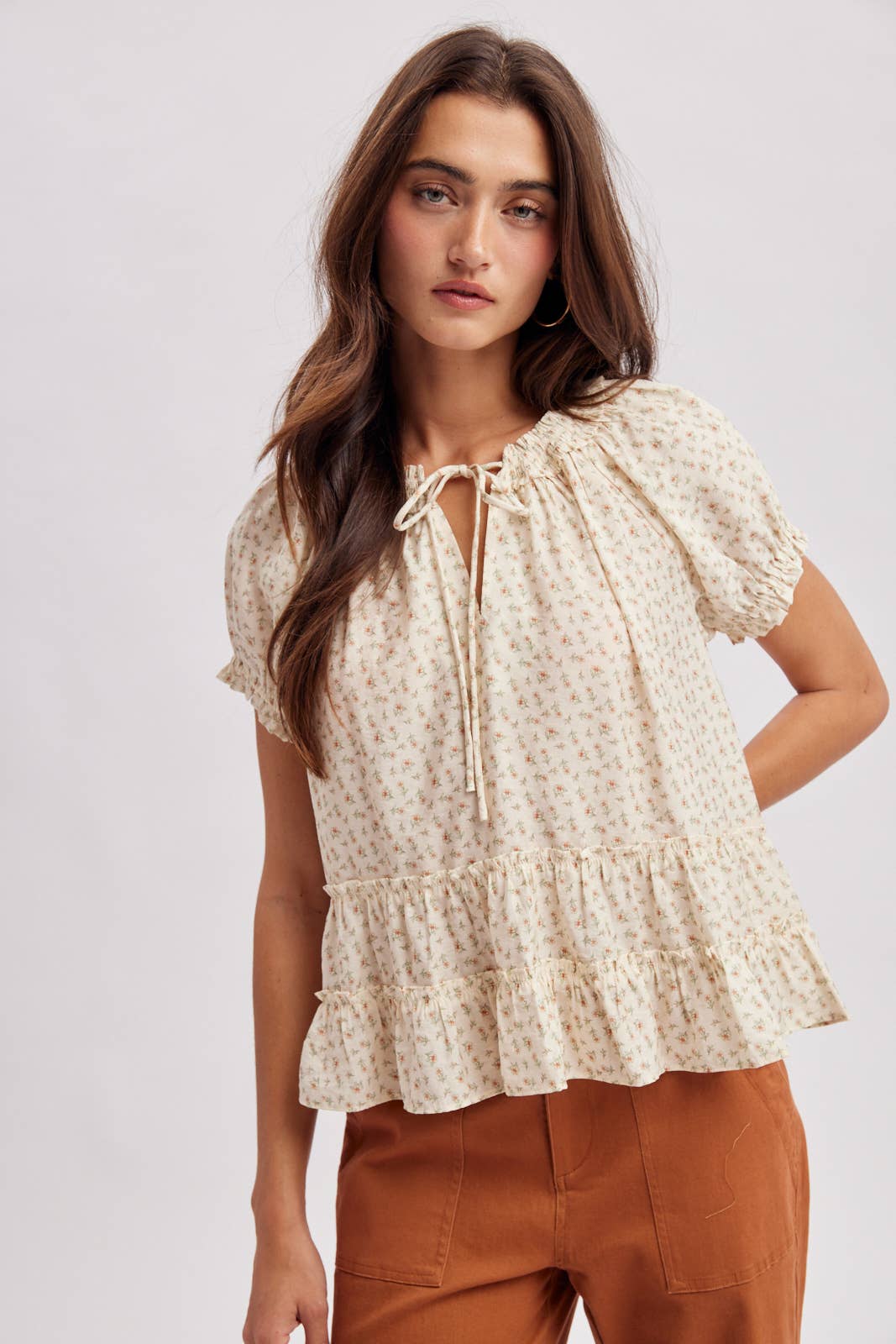 Wishlist Tie Neck Floral Blouse