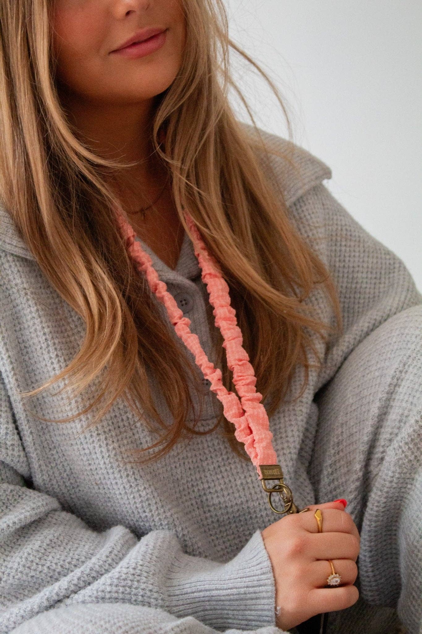 Shop Andi - Coral Gingham Lanyard