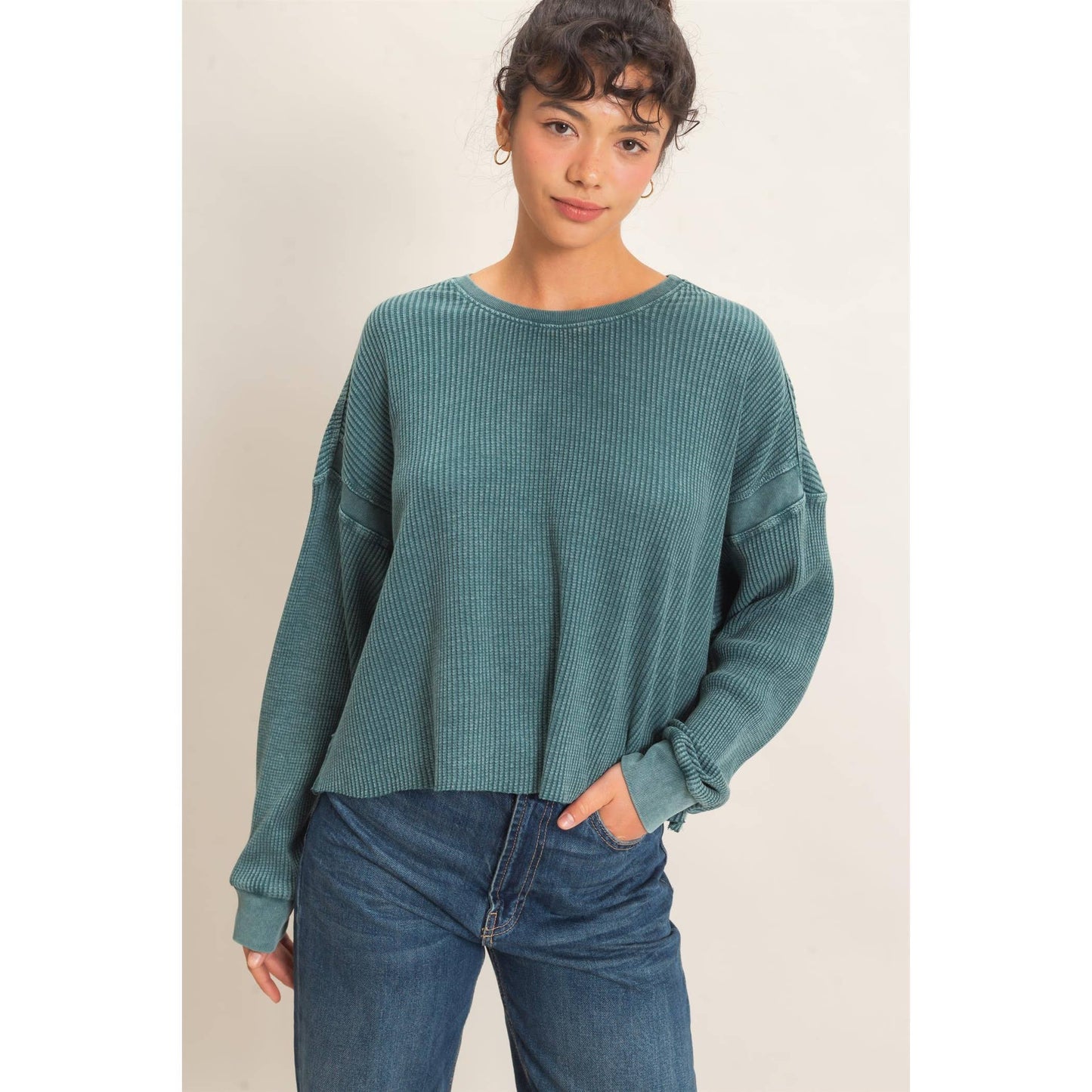 Double Zero - Mineral Wash Waffle Open Back Top