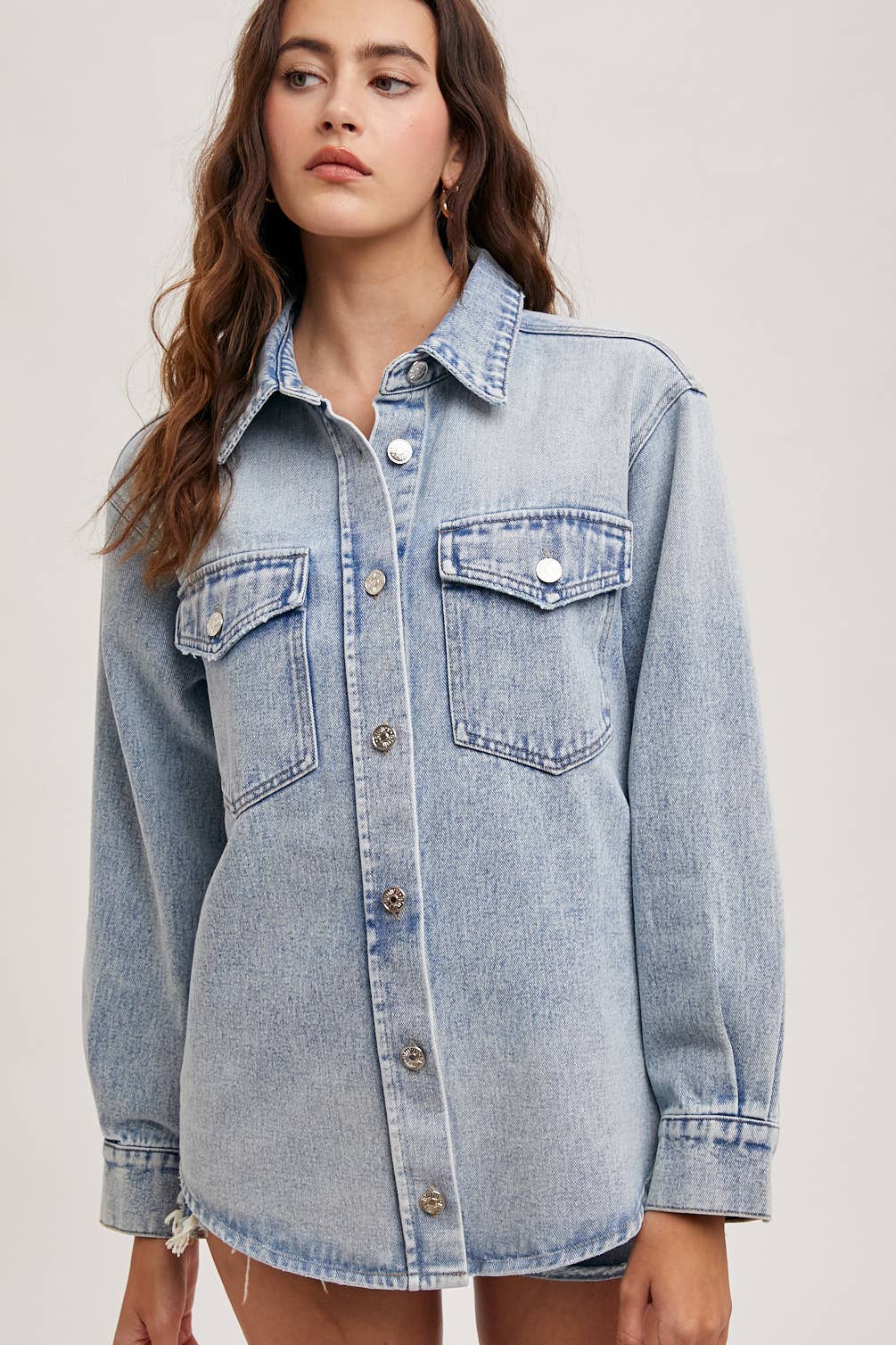 Washed Denim Button Jacket
