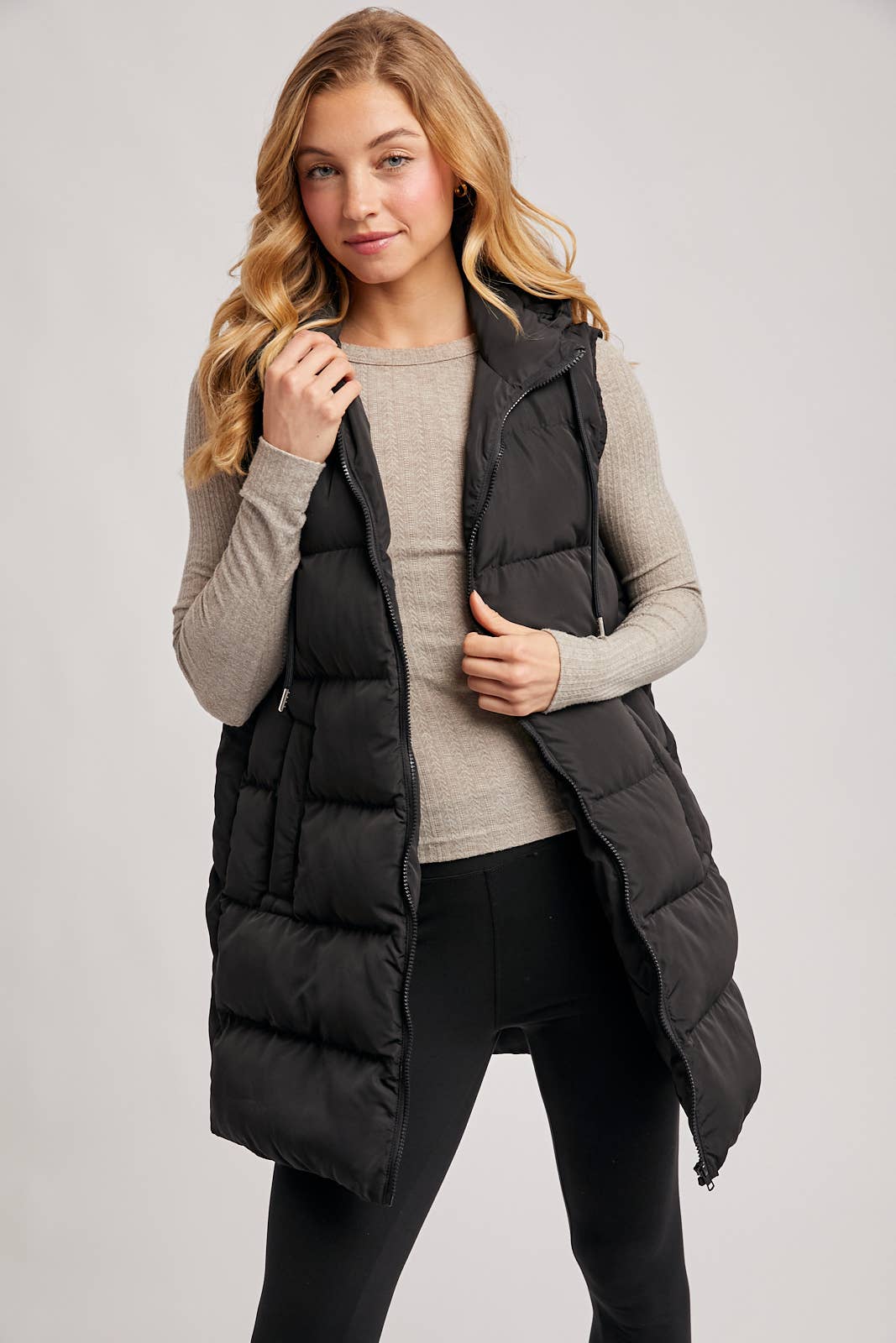 Hooded Down Long Line Puffer Vest