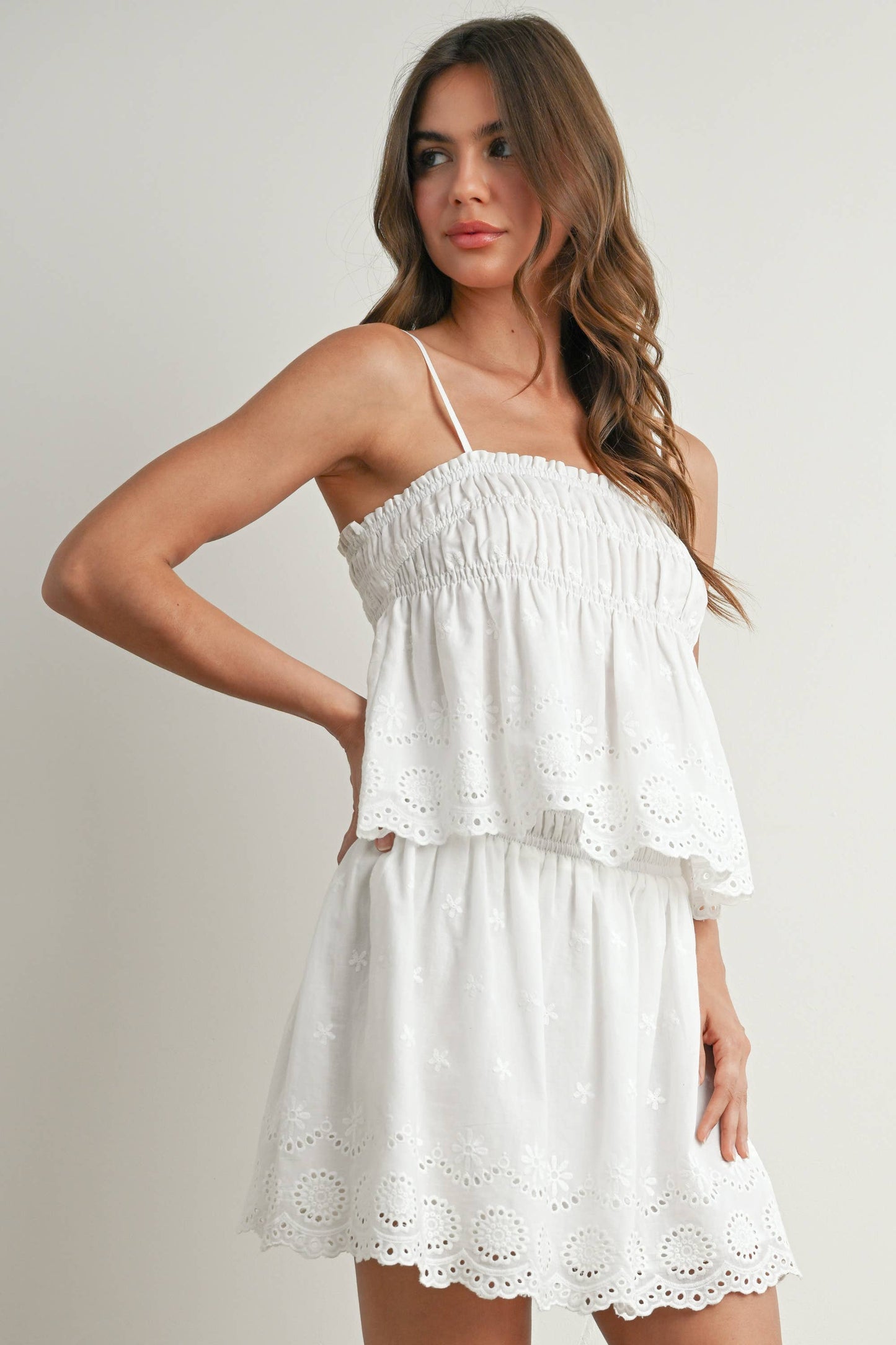 Eyelet Ruffle Smocked Top