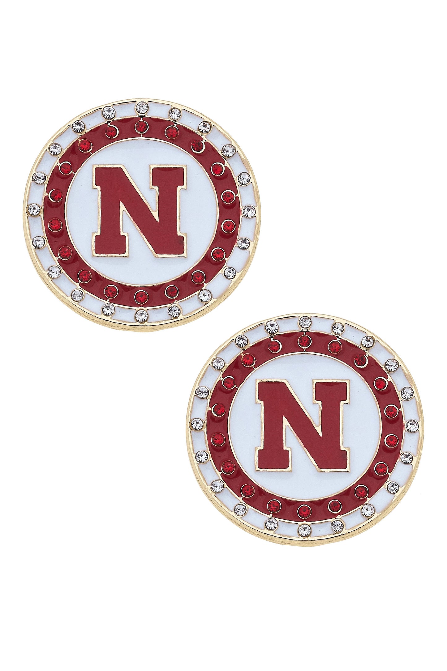 Canvas Style - Nebraska Huskers Pave Disc Stud Earrings in Red/White