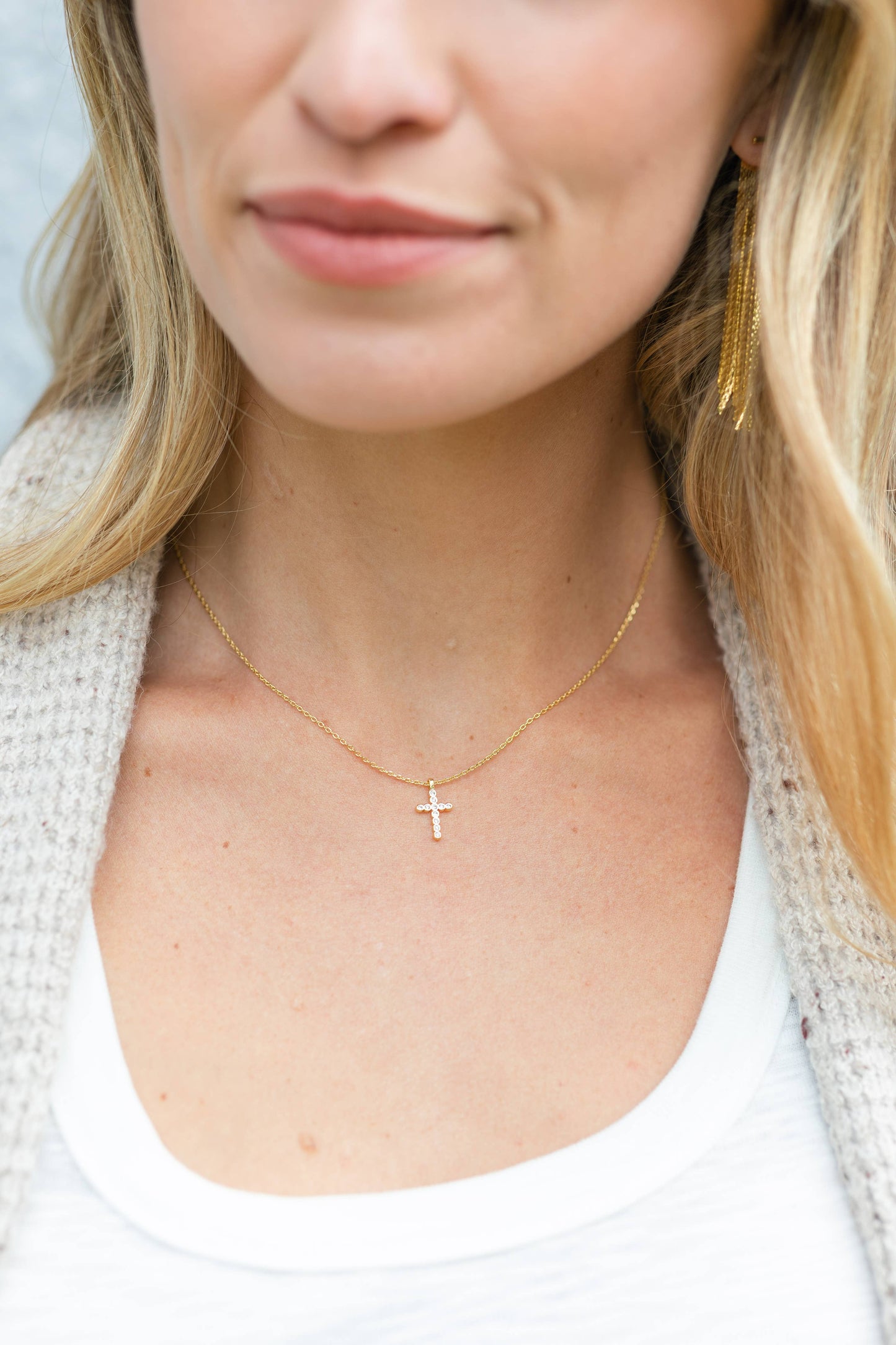 Splendid Iris - Delicate Cz Cross Pendant