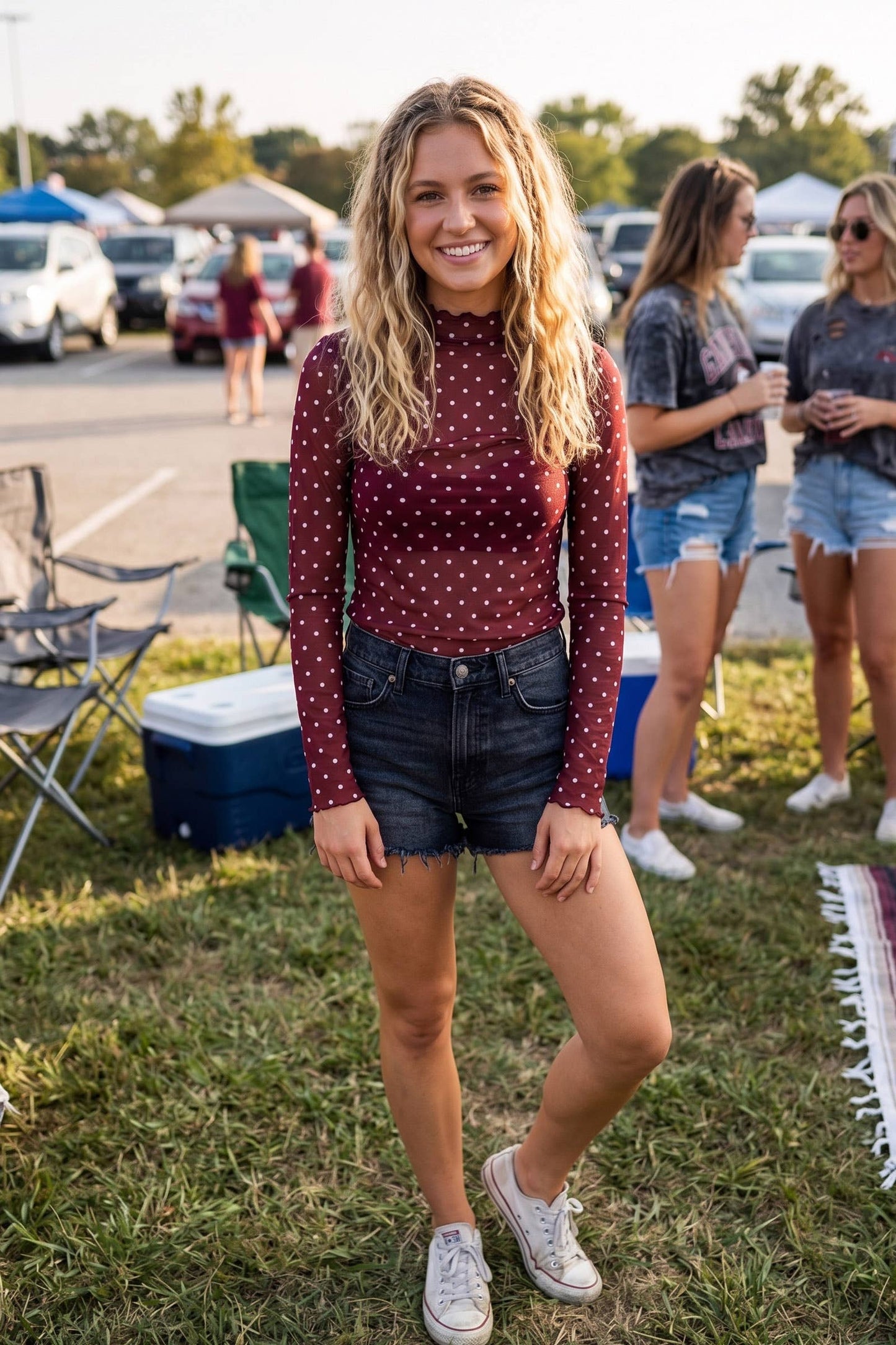 Sewn and Seen - Polka Dot Mesh Long Sleeve Top