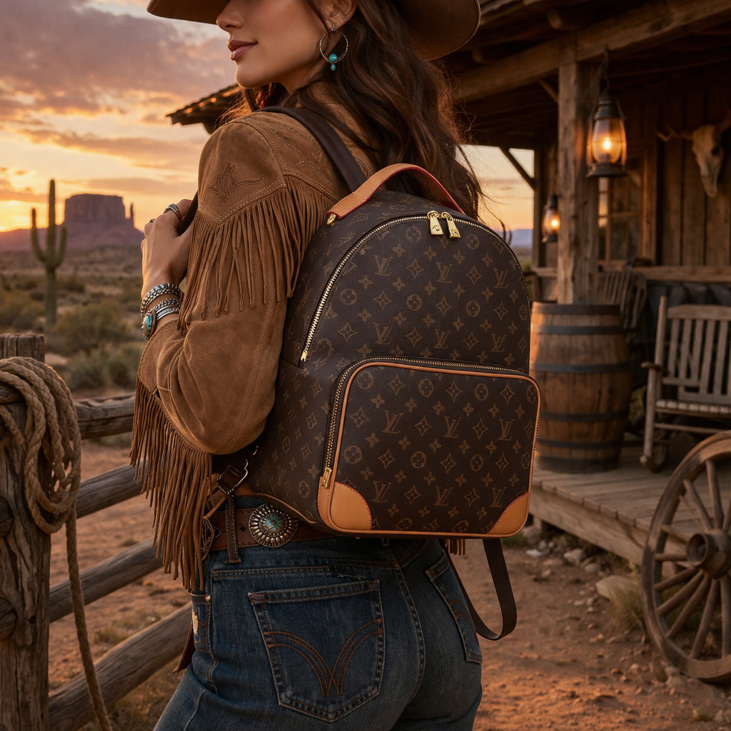 Whiskey & Lace Outfitters /The Longhorn Hippie Co. - 🤎🛍️ Upcycled Designer Monogram Backpack