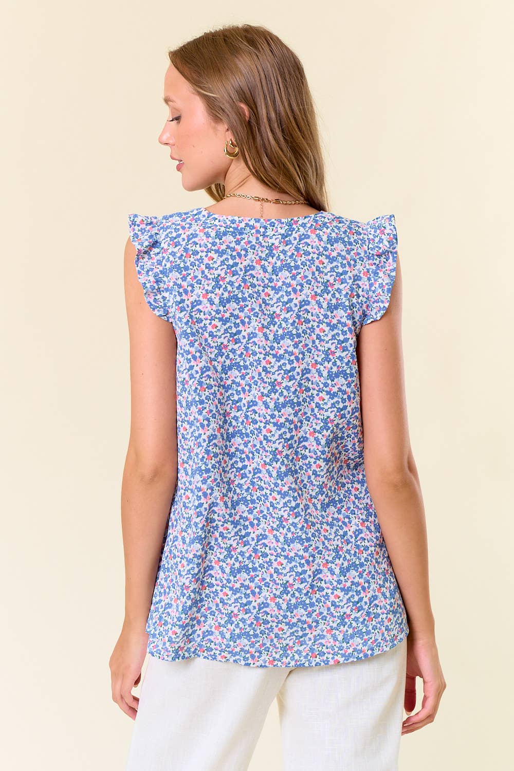 Floral Ruffle Shoulder Top