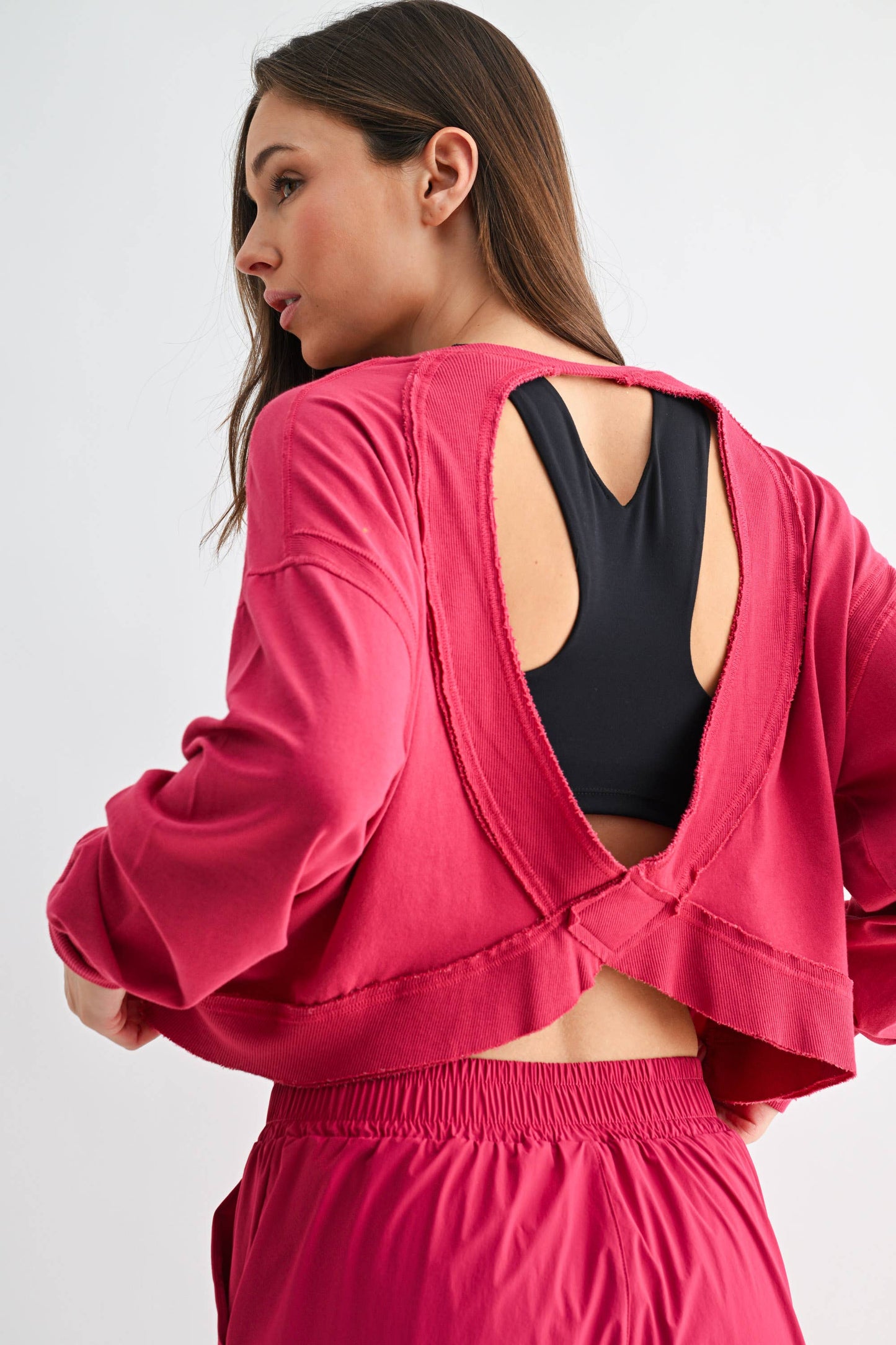Mono B - Crescent Pima Cotton Open Back Long Sleeve Tee