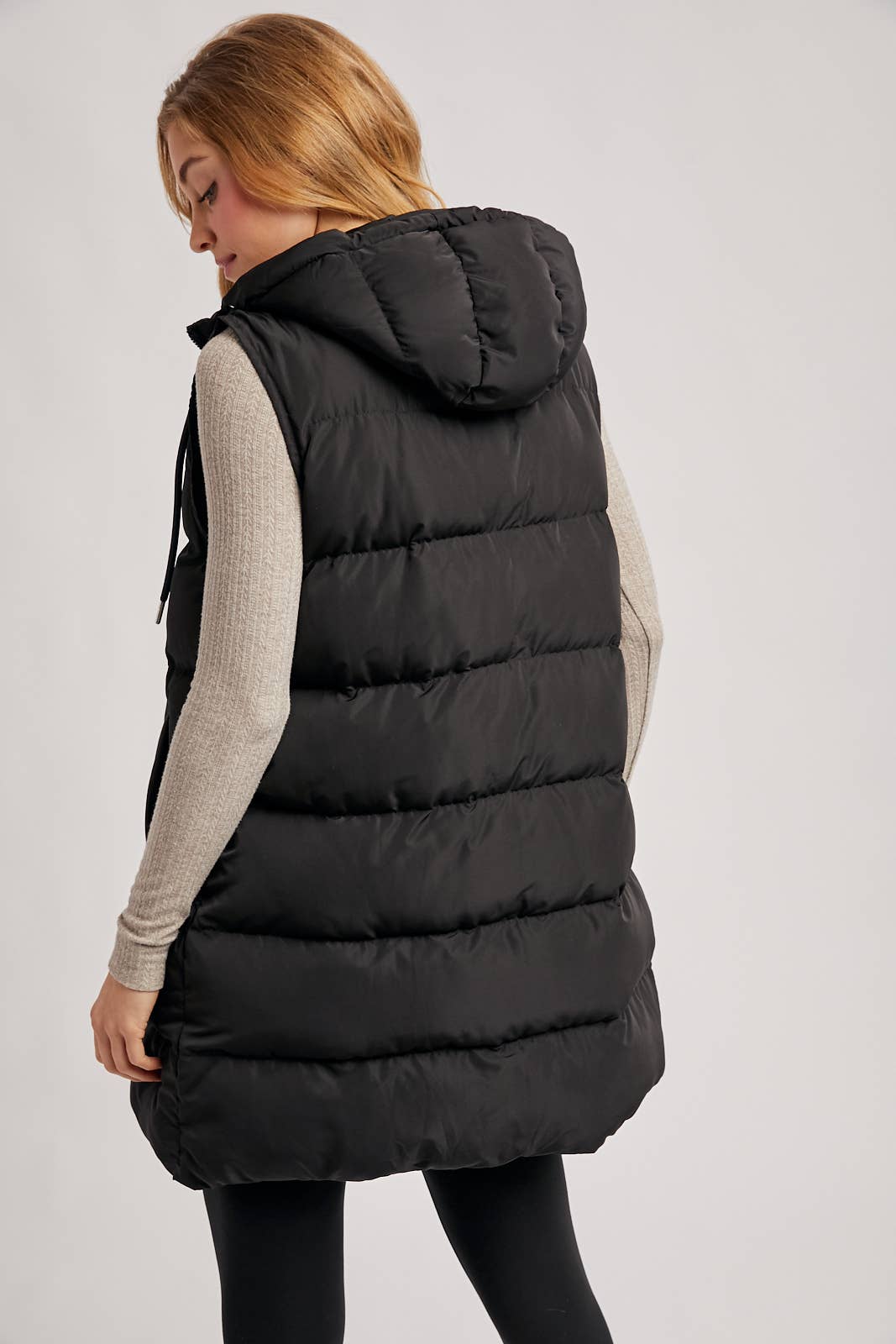 Hooded Down Long Line Puffer Vest