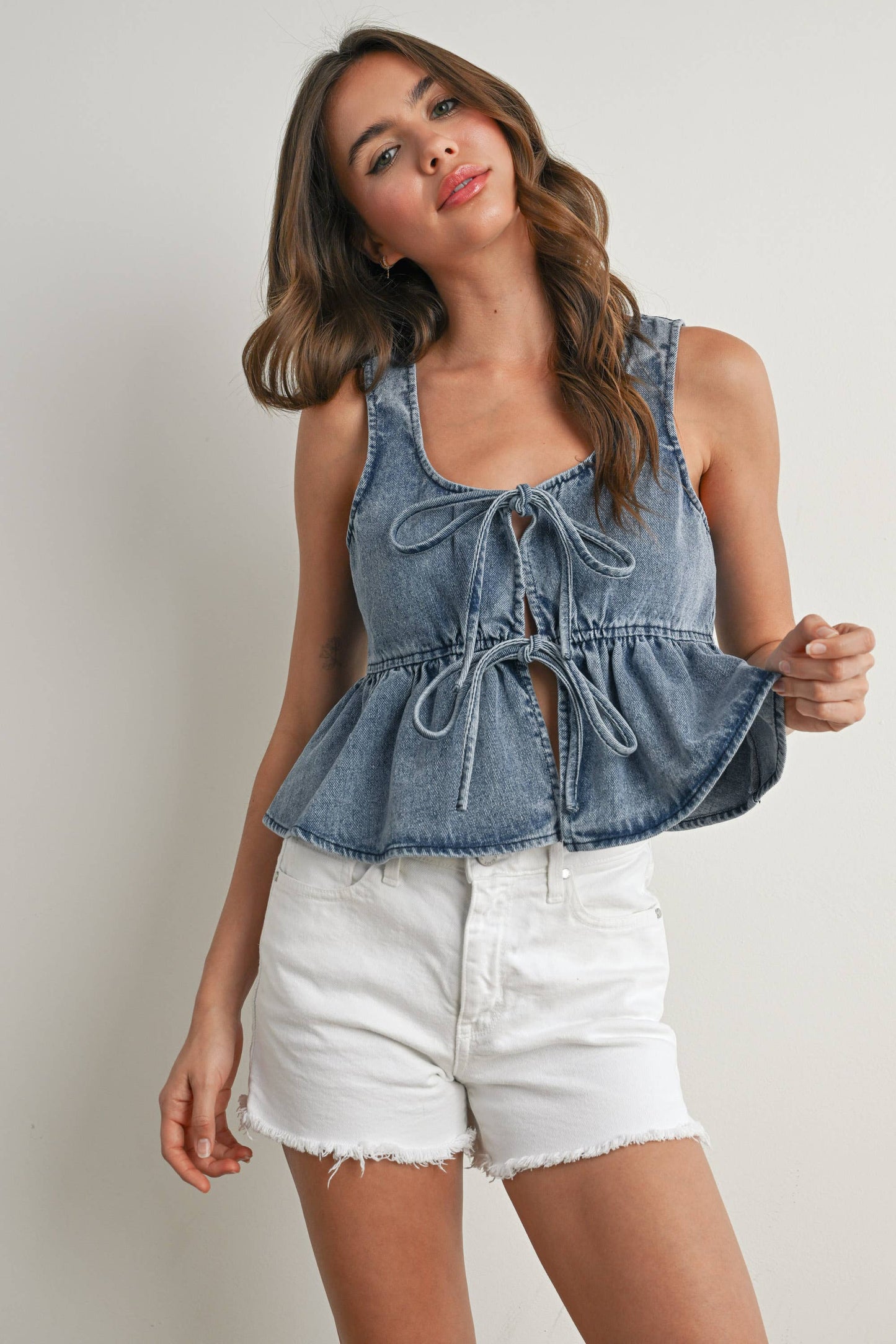 Ruffled Hem Tie-Front Tank Top
