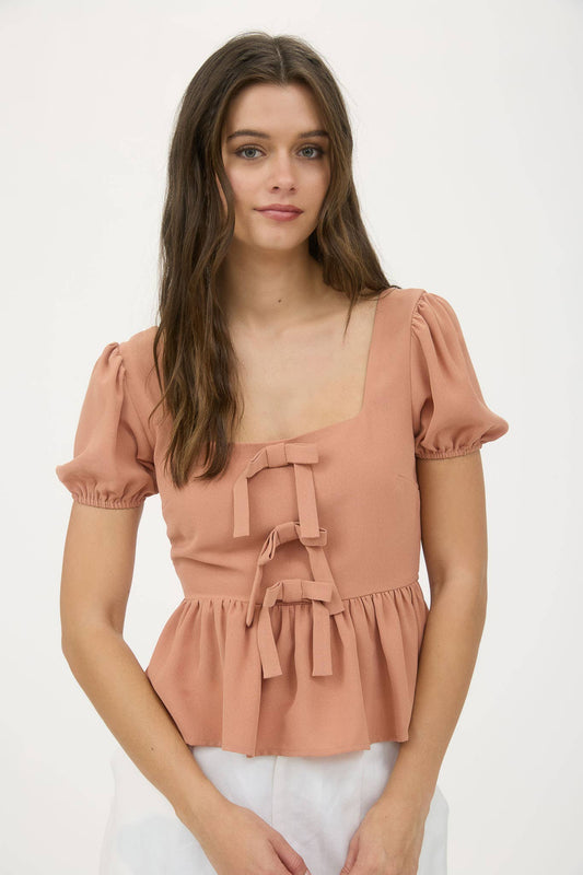Front Bow Detail Peplum Top