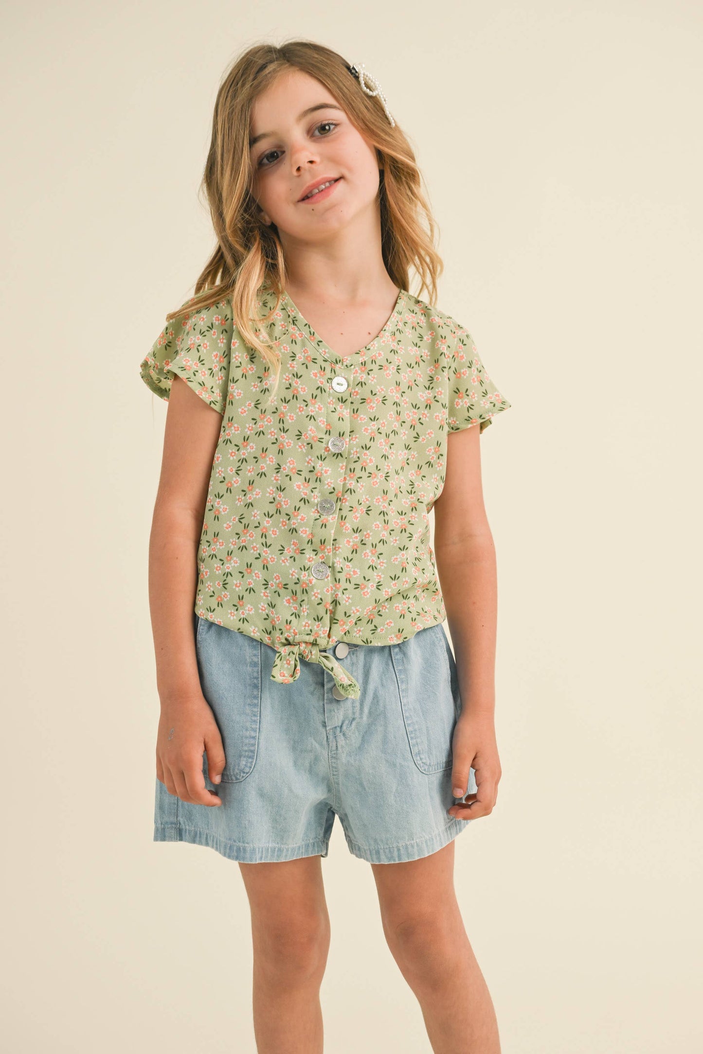 Flutter Sleeve Glitter Button Down
