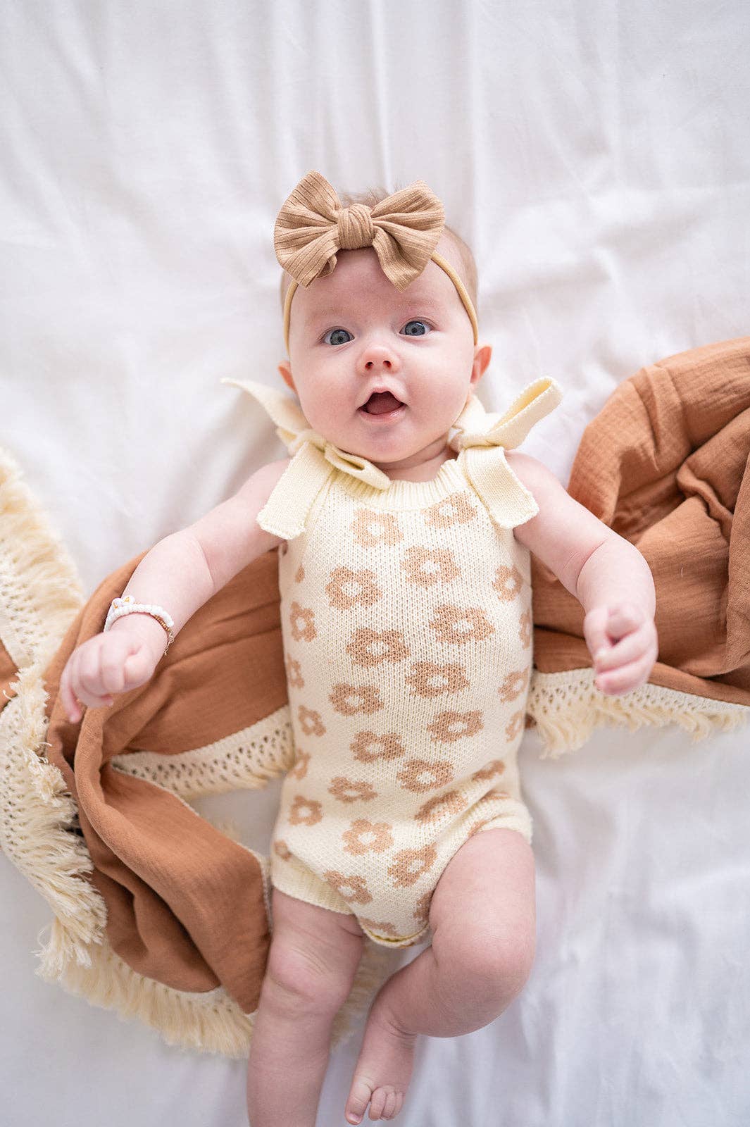 Organic Knit Romper Mocha Daisy