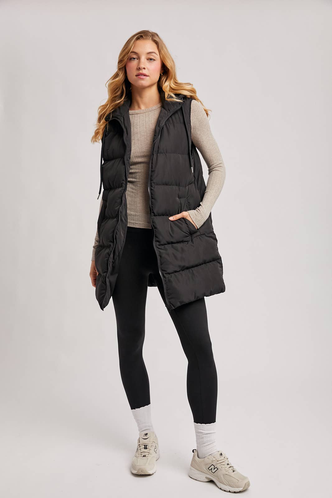 Hooded Down Long Line Puffer Vest