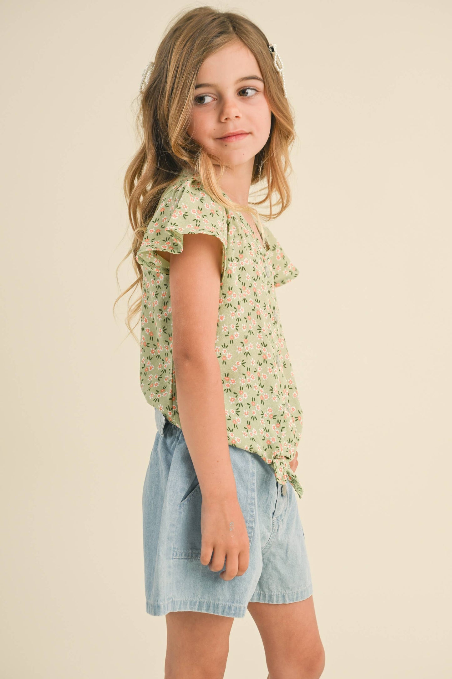 Flutter Sleeve Glitter Button Down