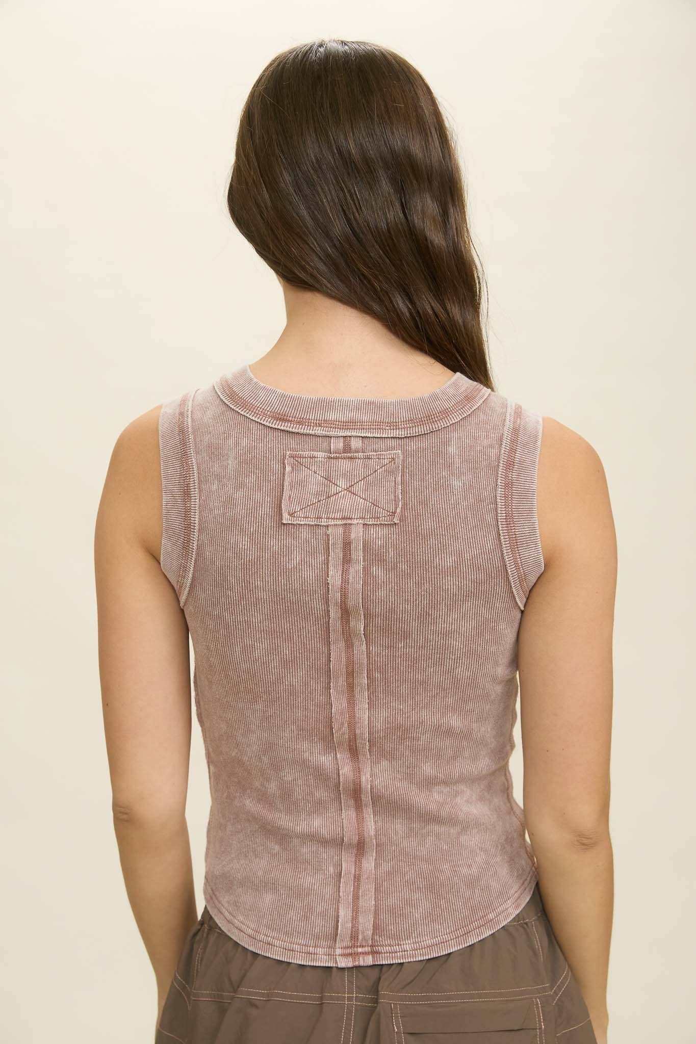 Washed Henley Exposed Hem Knit Top
