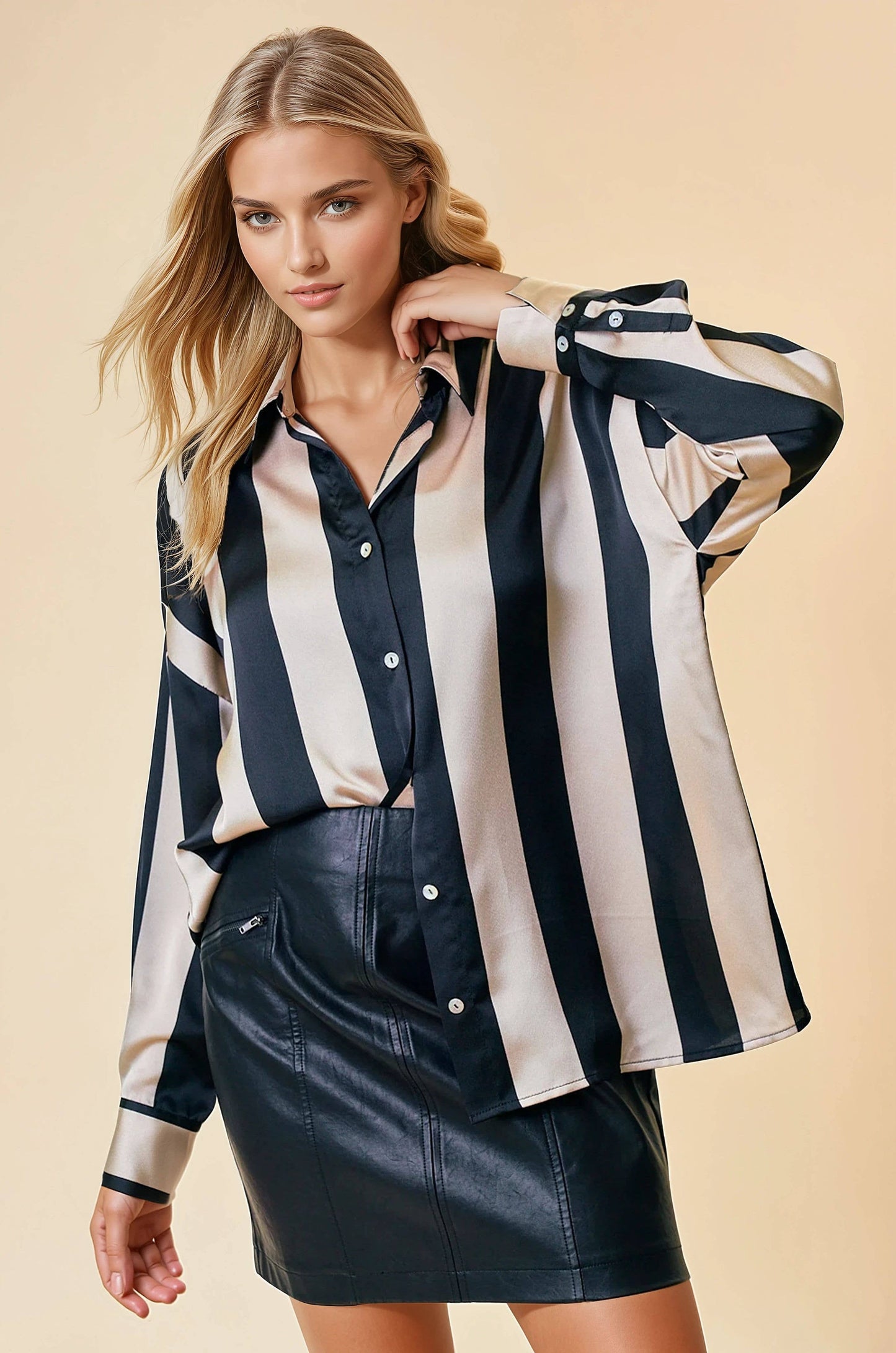 Oversized Satin Stripe Shirt