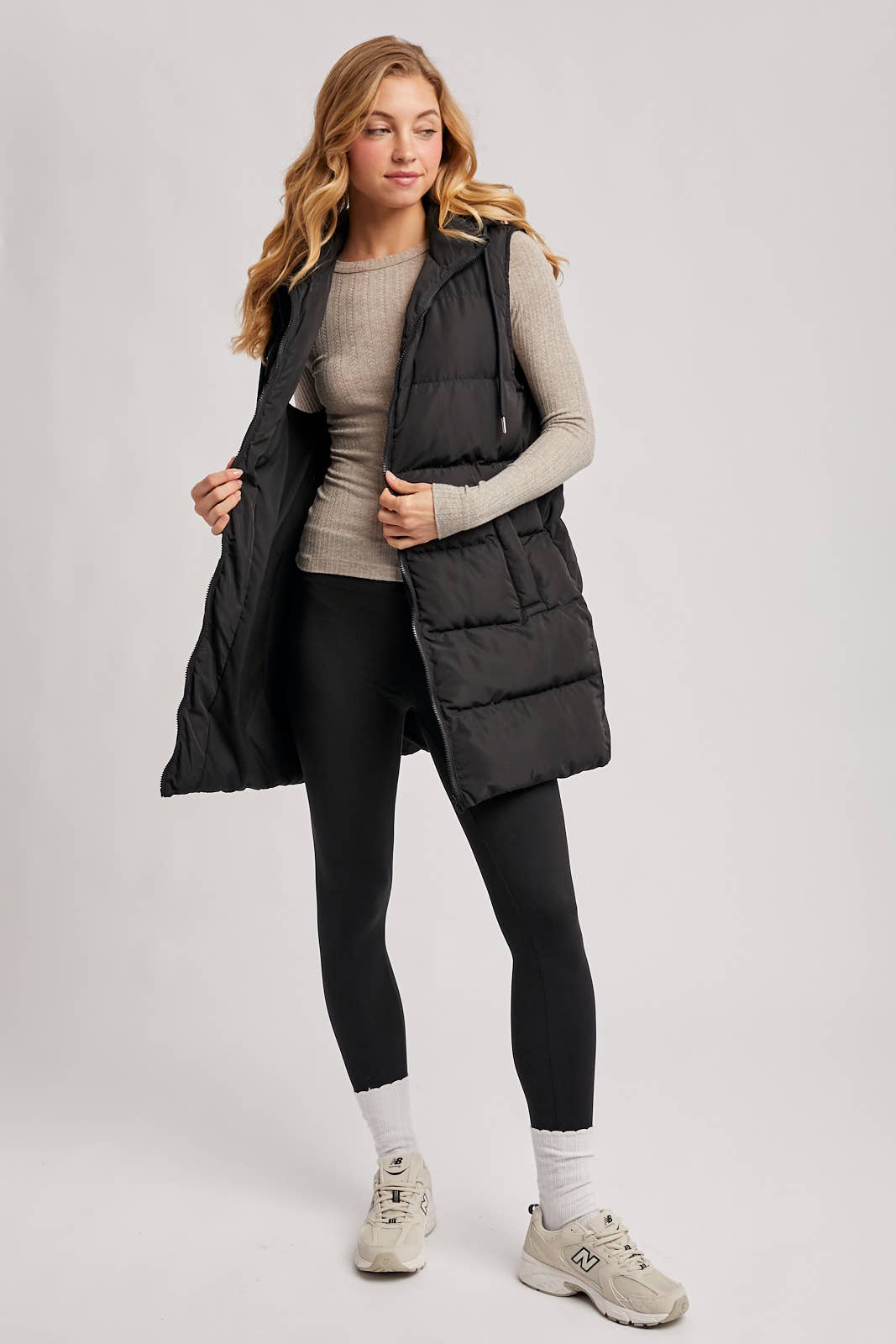 Hooded Down Long Line Puffer Vest