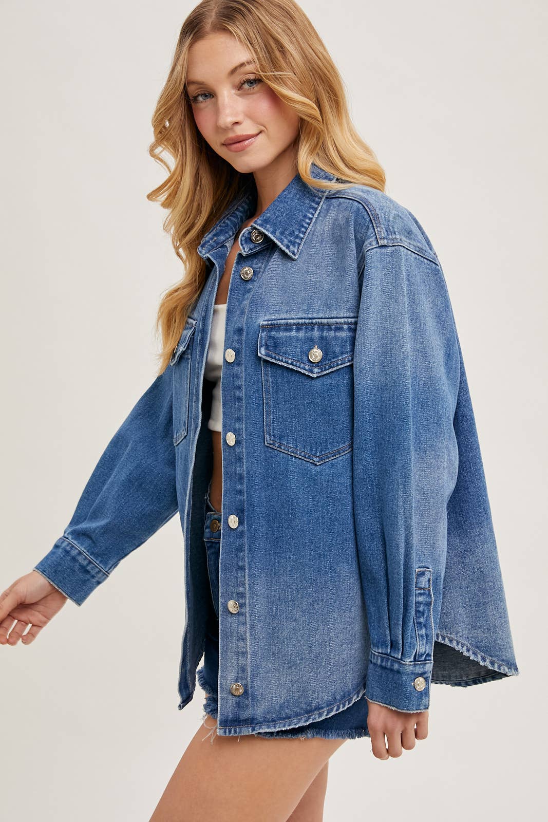 Washed Denim Button Jacket