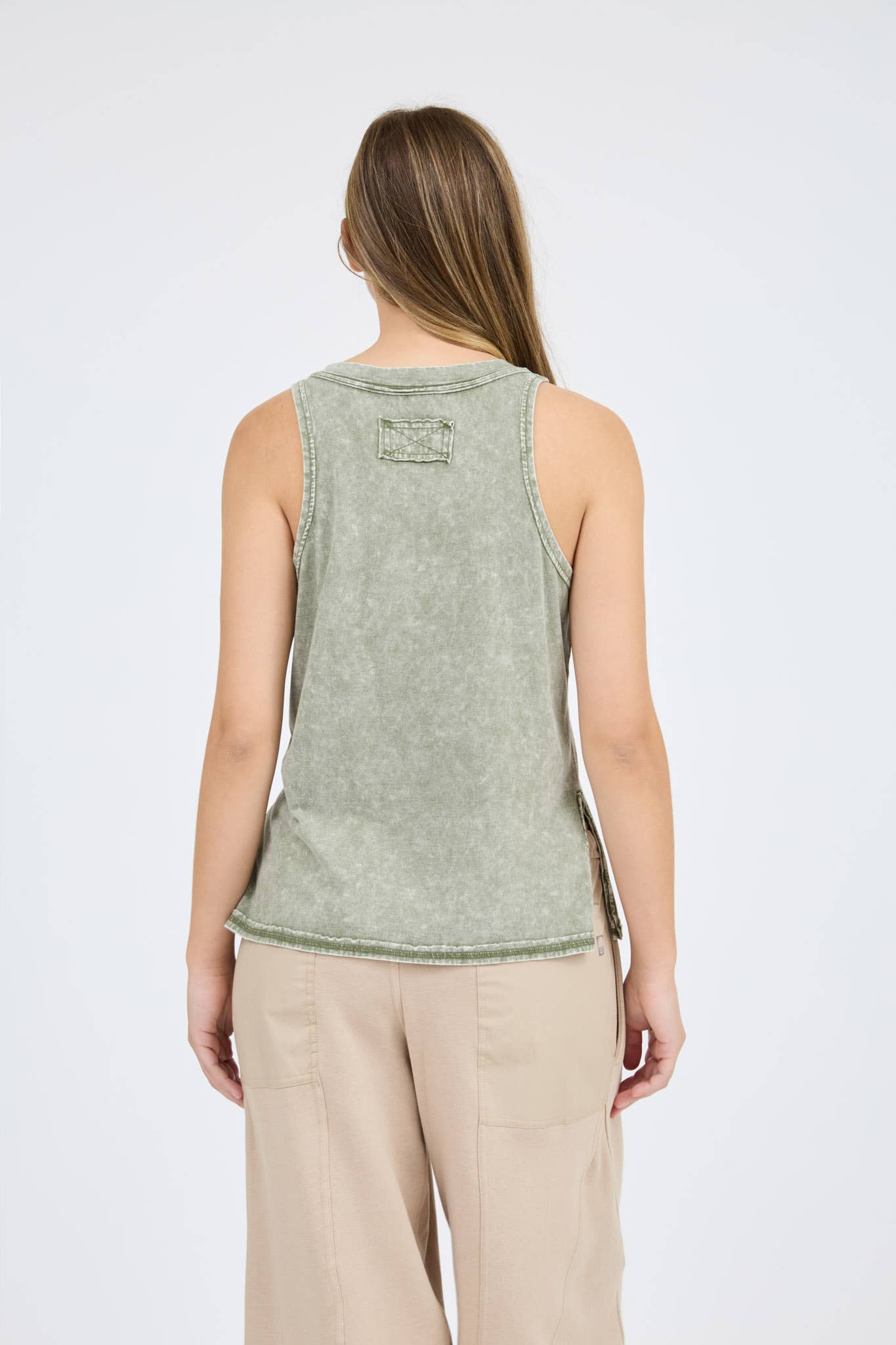 Olive Washed Henley Sleeveless