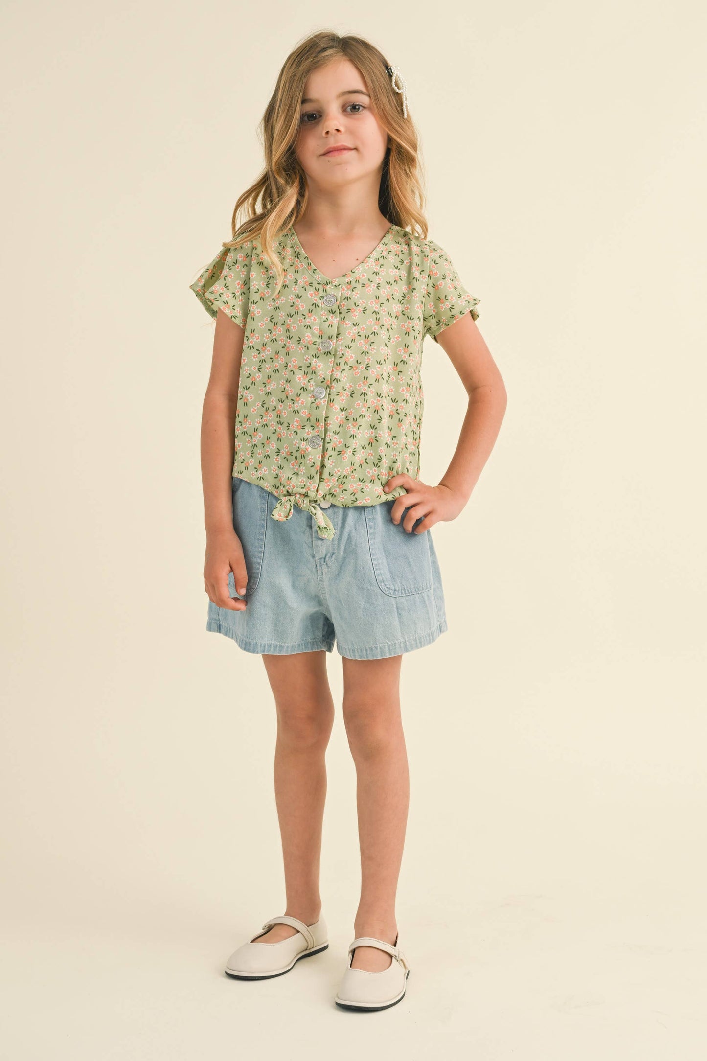 Flutter Sleeve Glitter Button Down