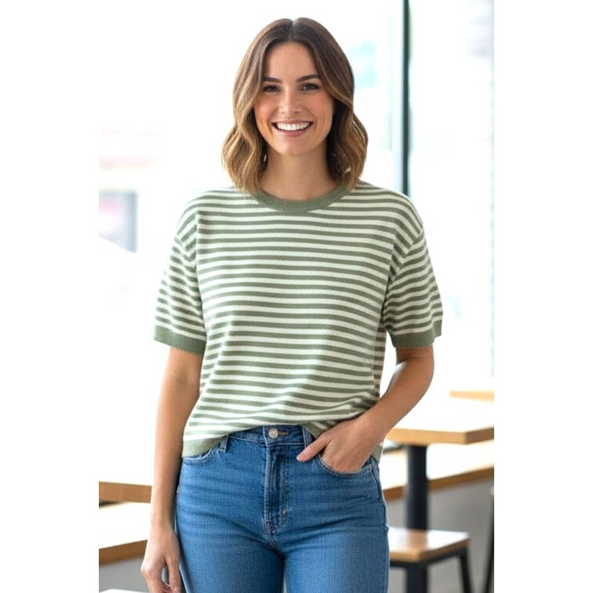 Staccato Striped Sage Sweater
