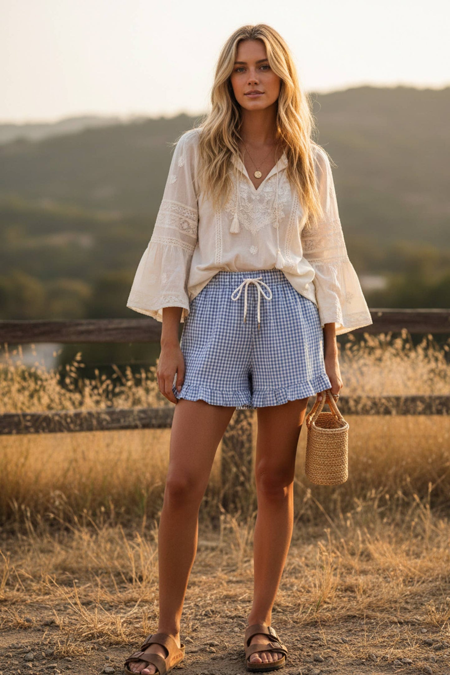 Sewn and Seen Checkered Woven Ruffle Hem Shorts