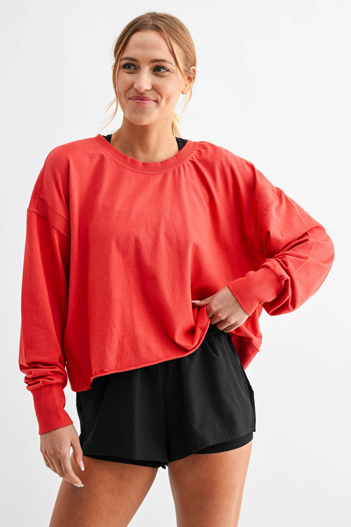 Mono B - Crescent Pima Cotton Open Back Long Sleeve Tee