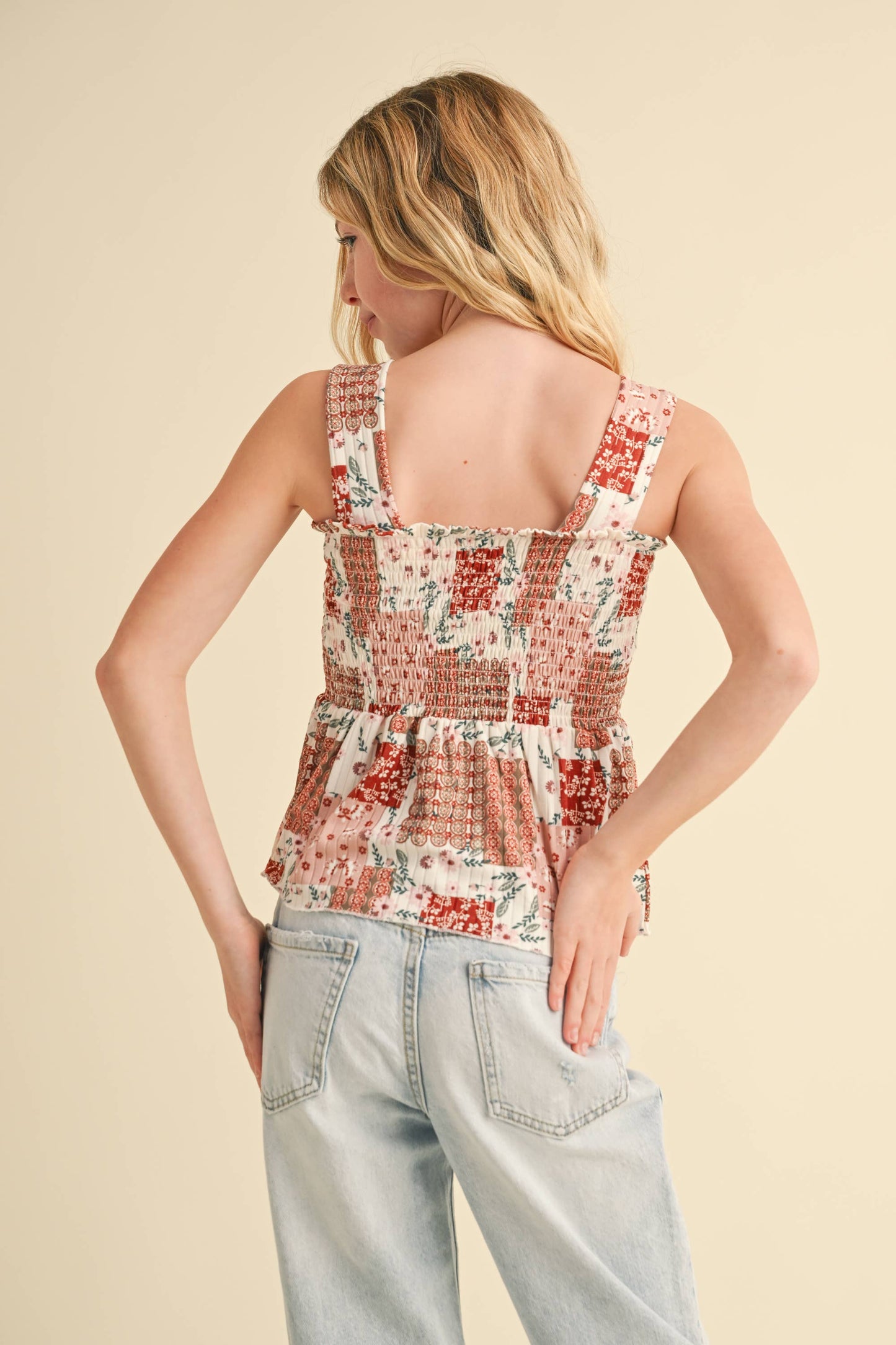 Heart and Arrow Peplum Smocked Tank Top