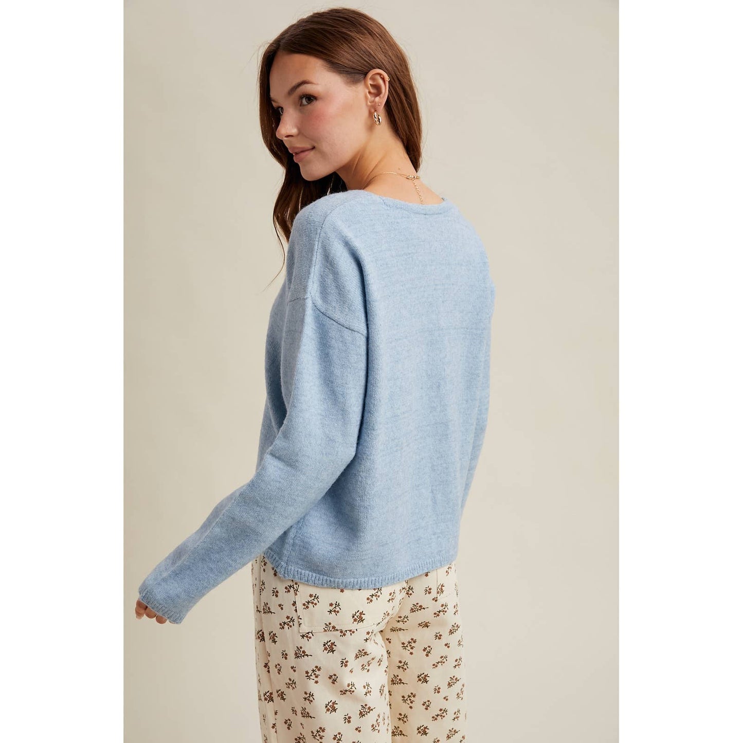 Sky Brushed Tie Front Sweater