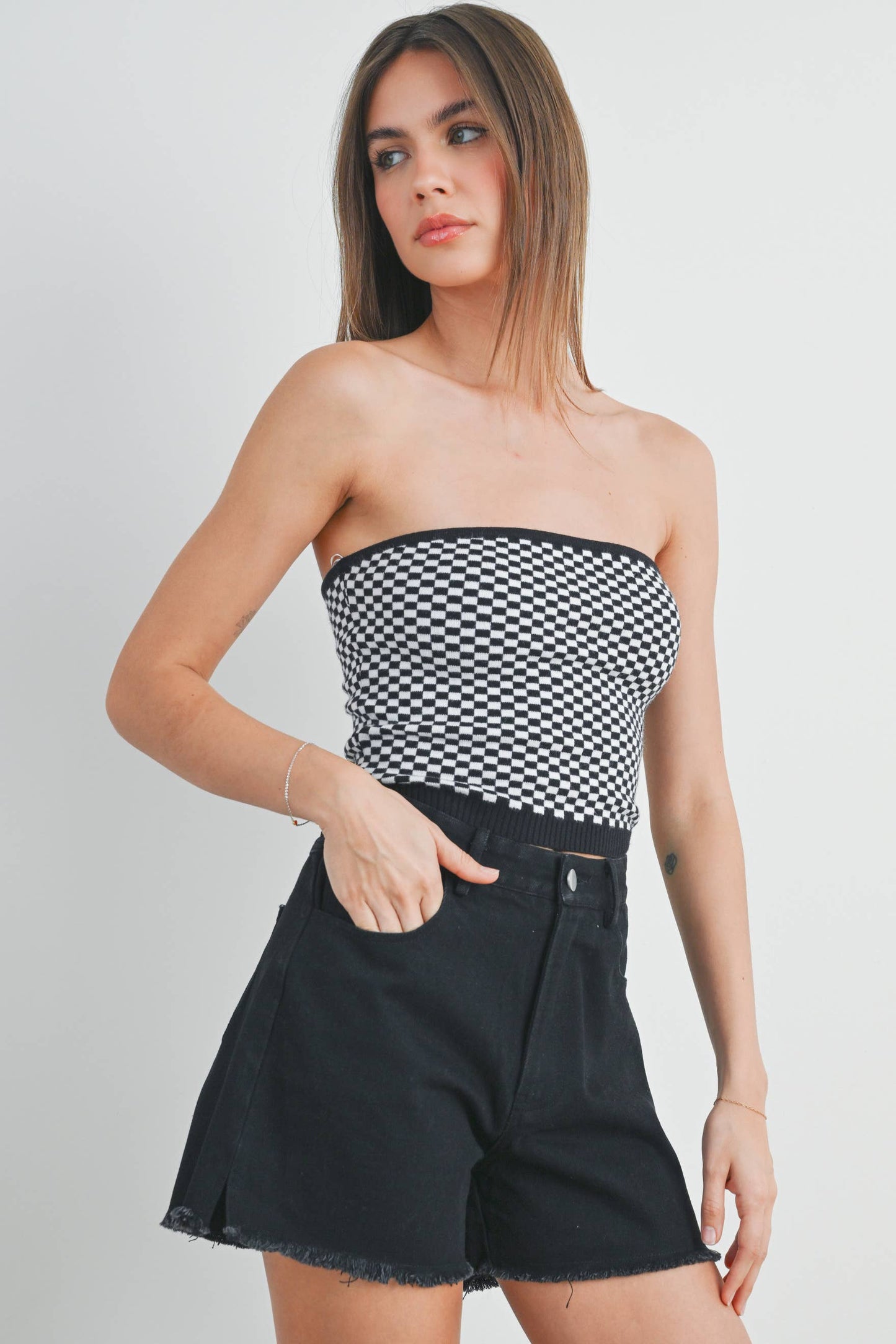 High Waisted Black Denim Shorts