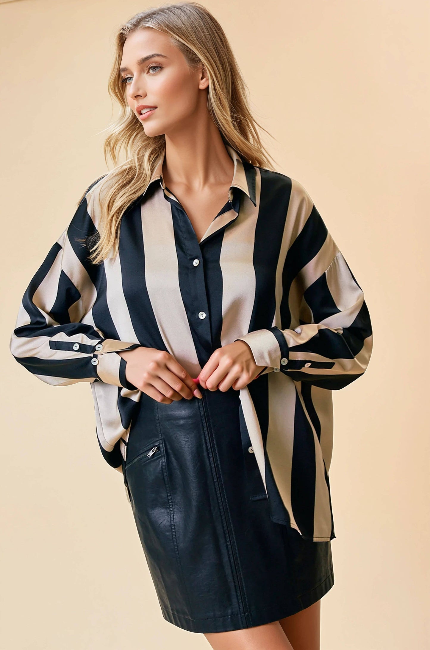 Oversized Satin Stripe Shirt