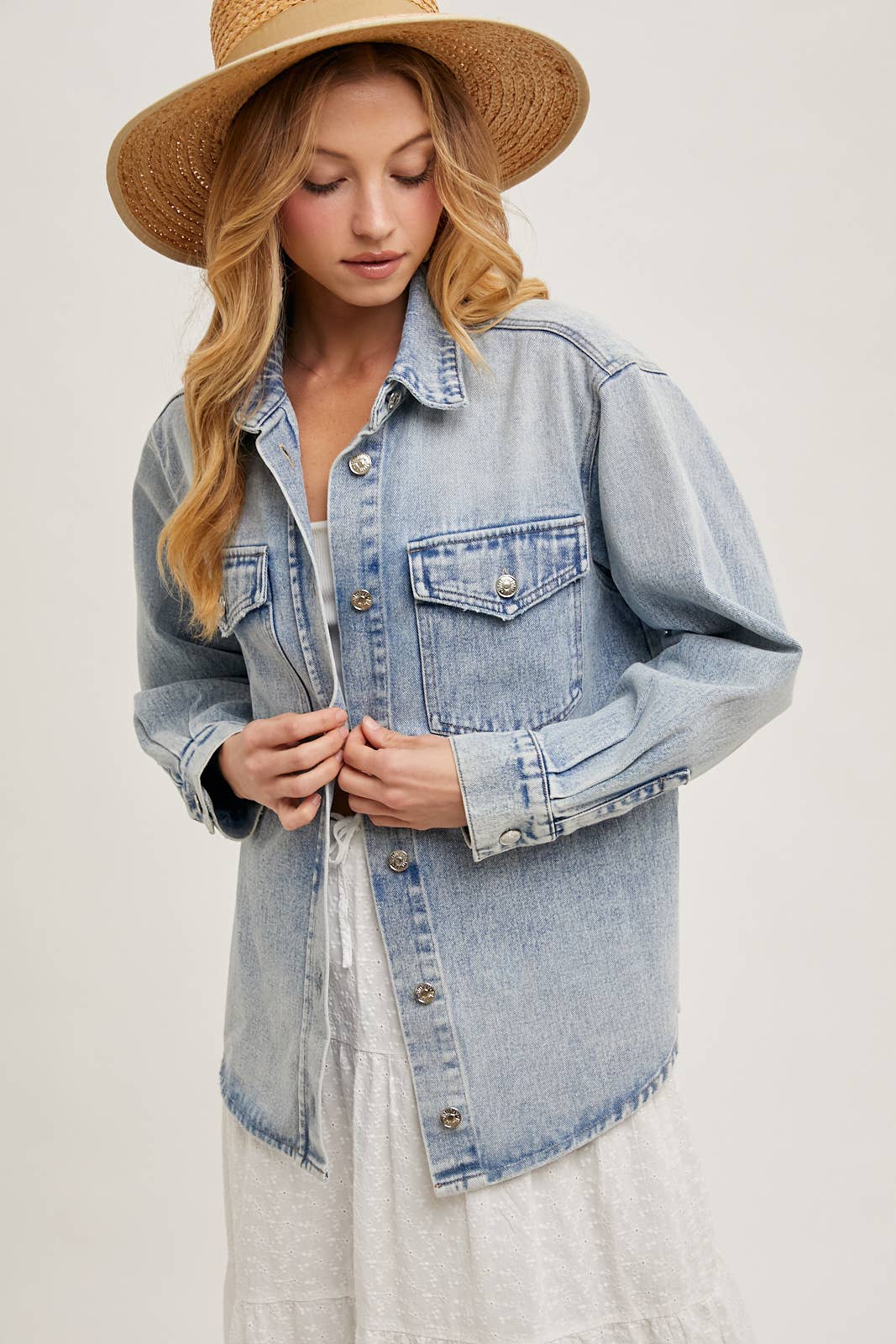 Washed Denim Button Jacket