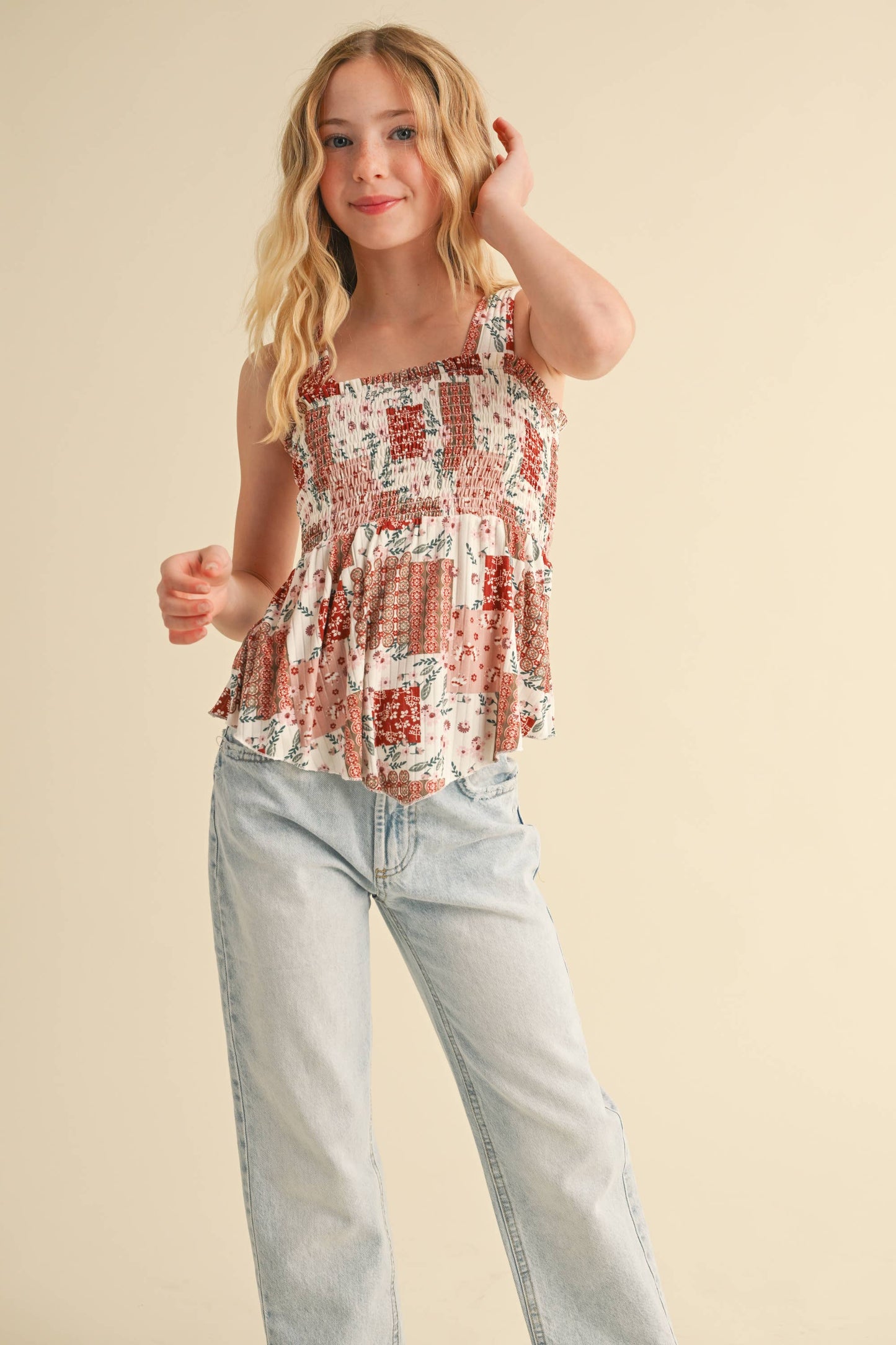 Heart and Arrow Peplum Smocked Tank Top
