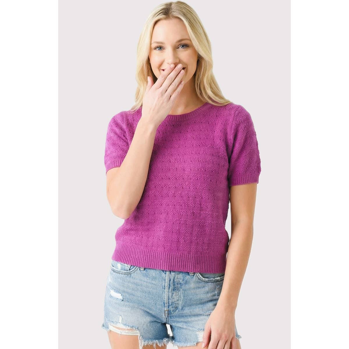 Staccato Pointelle Short Sleeve Sweater